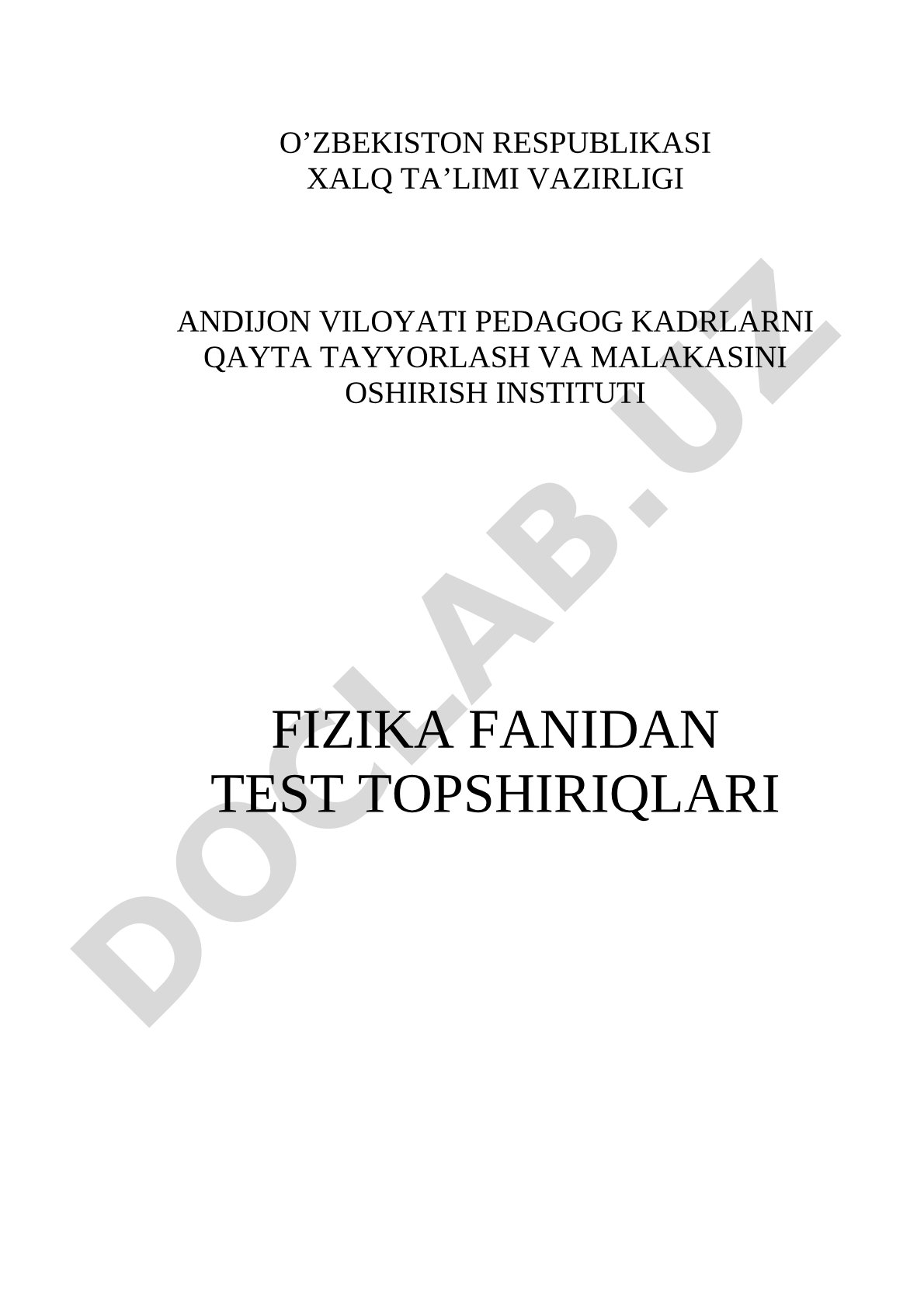 Fizika fanidan test topshiriqlari