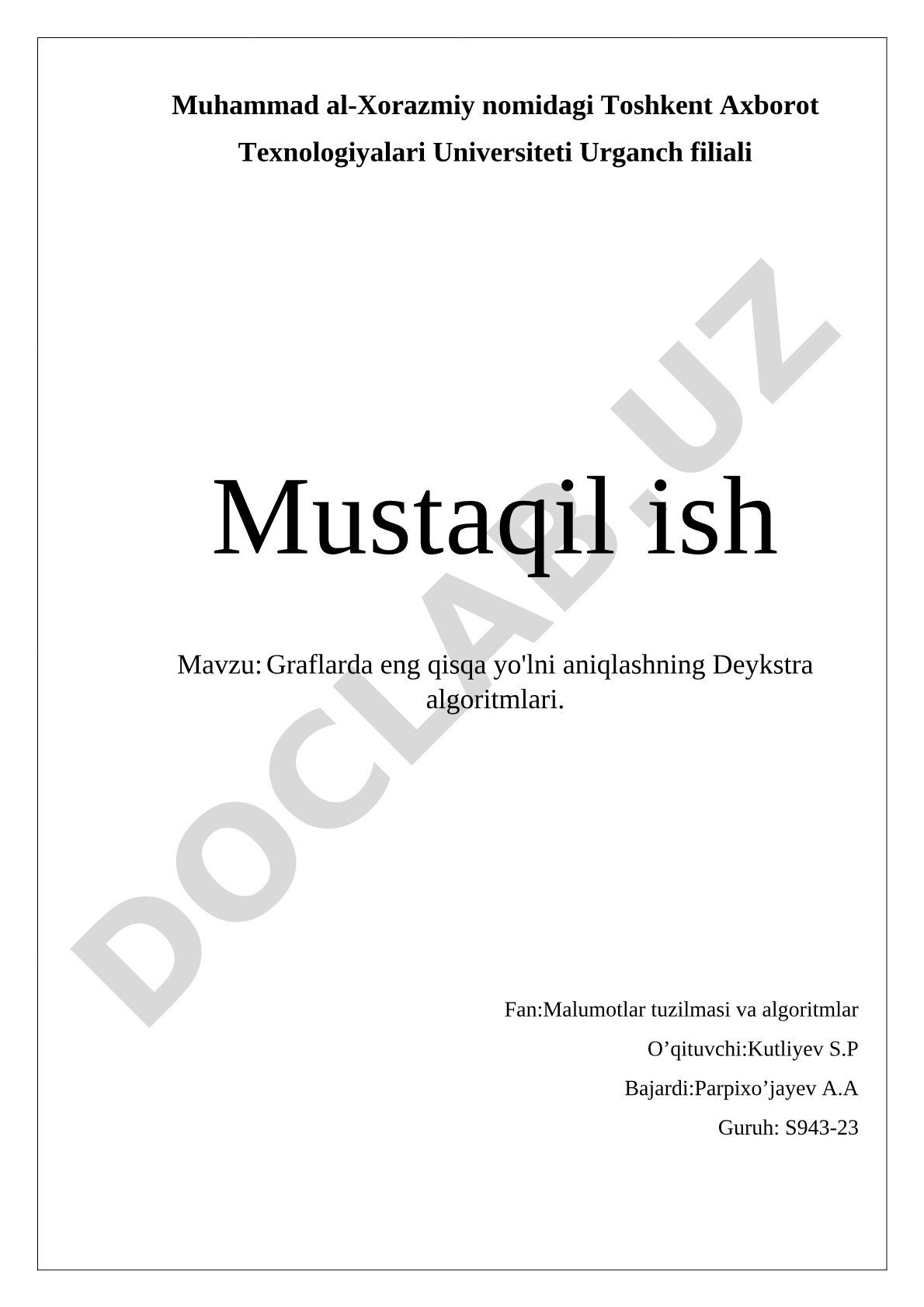 Graflarda eng qisqa yo'lni aniqlashning Deykstra algoritmlari