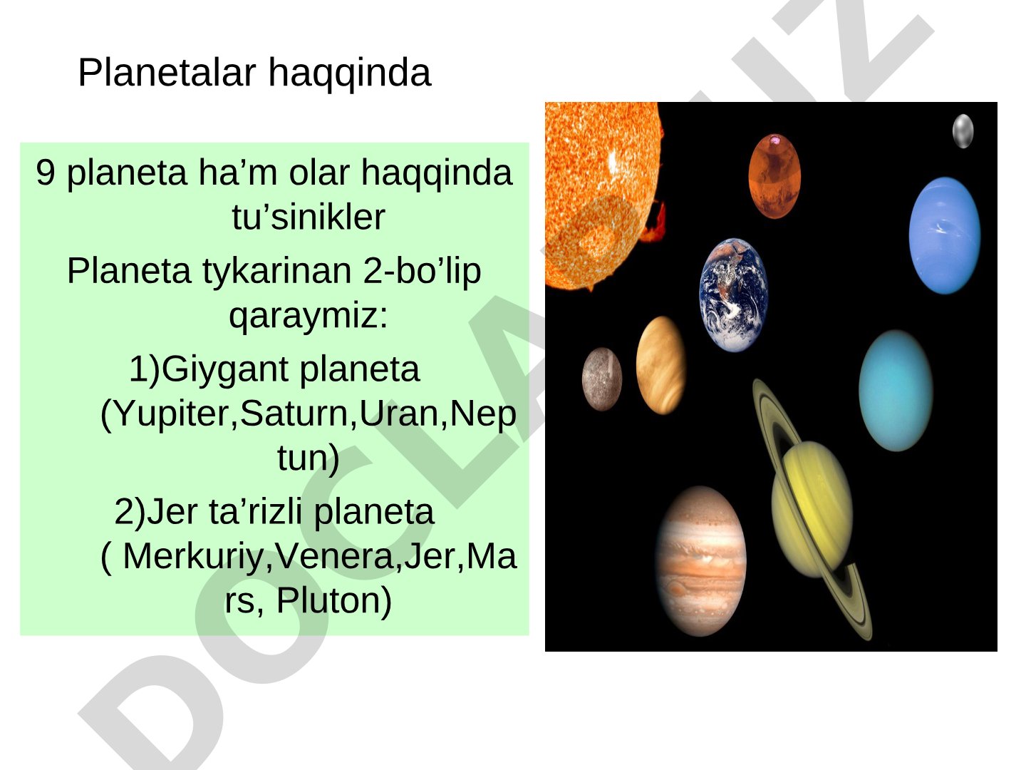 Planetalar haqqinda 9 planeta ha’m olar haqqinda tu’sinikler