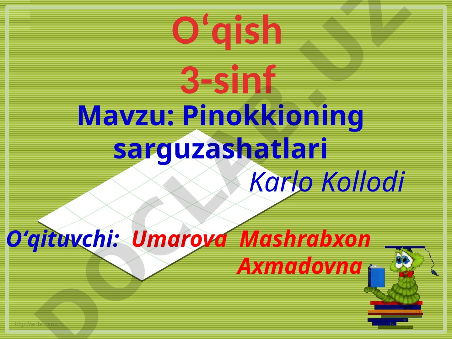 3-sinf adabiyot darsi uchun Karlo Kollodi haqida taqdimot