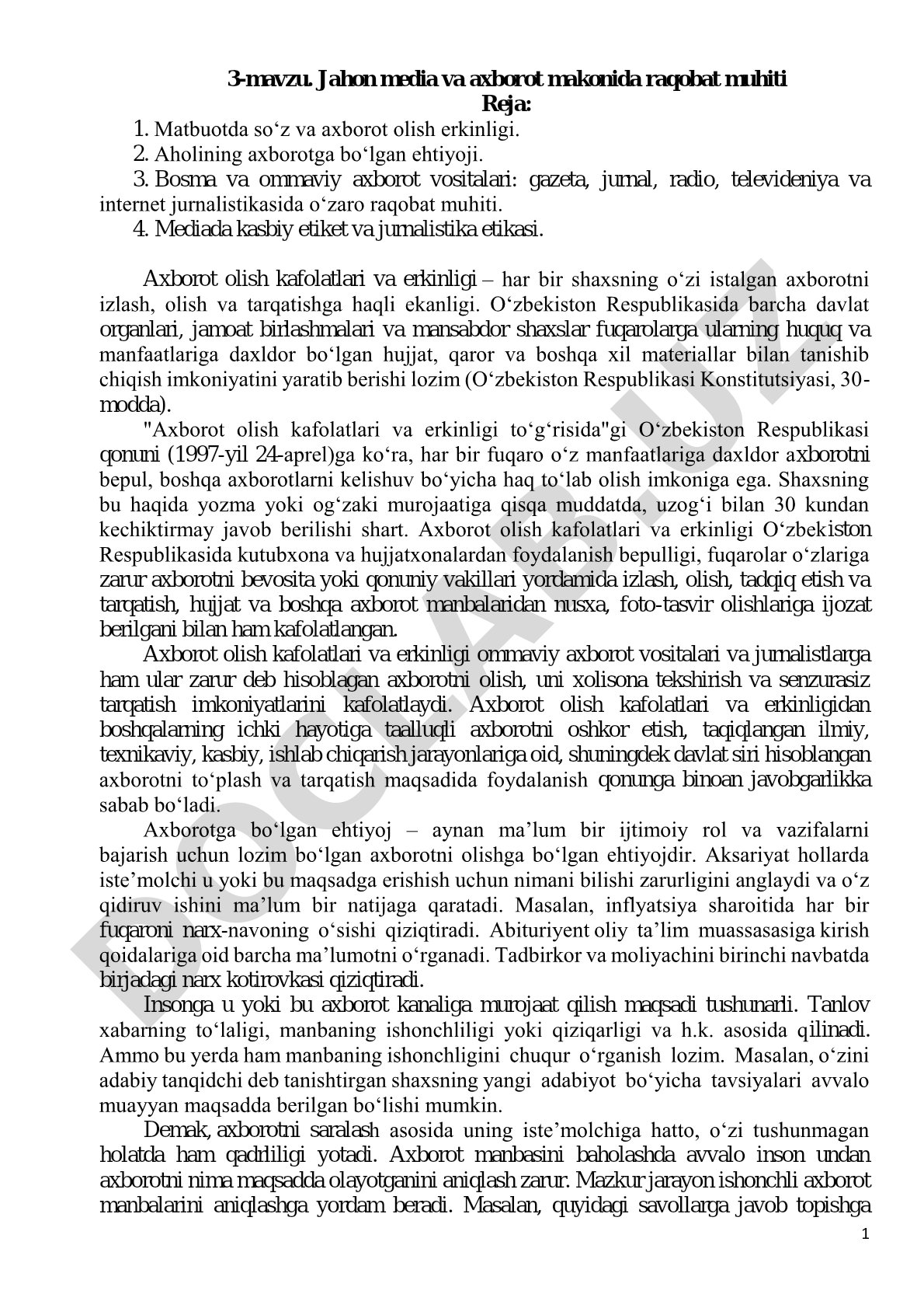 Jahon media va axborot makonida raqobat muhiti