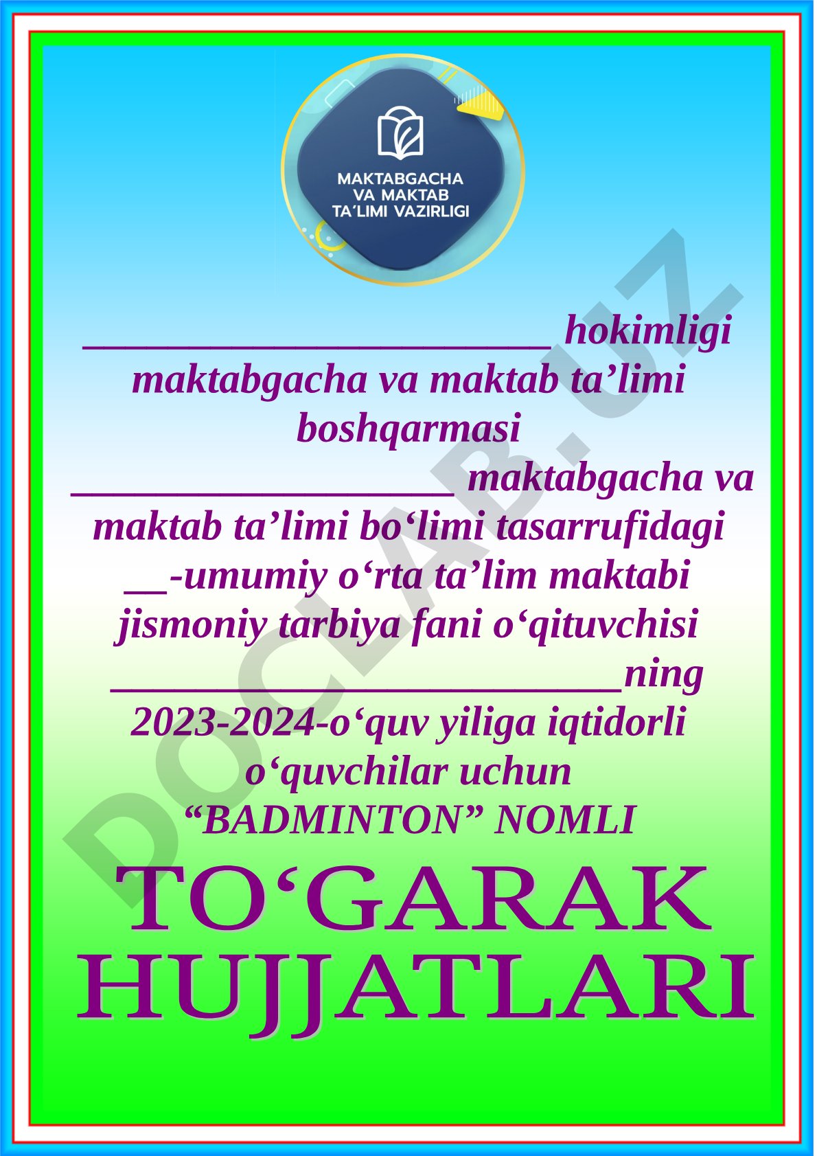 Iqtidorli o‘quvchilar uchun badminton to‘garagi ish rejasi