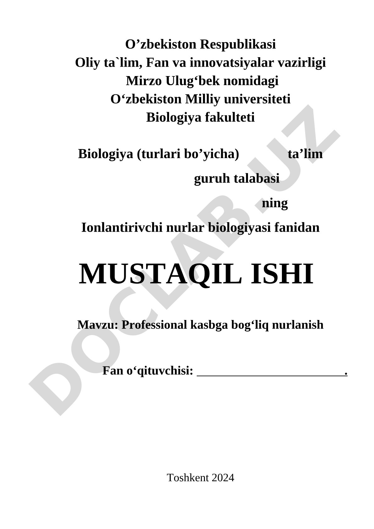 Professional kasbga bog‘liq nurlanish
