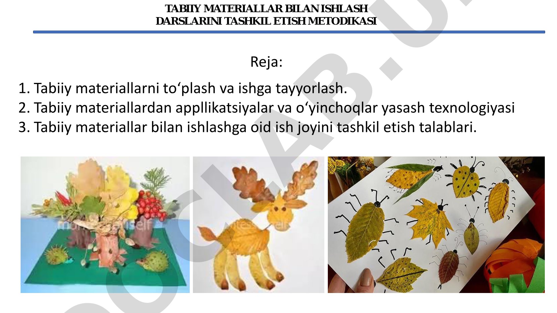 Tabiiy materiallar bilan ishlash darslarini tashkil etish metodikasi