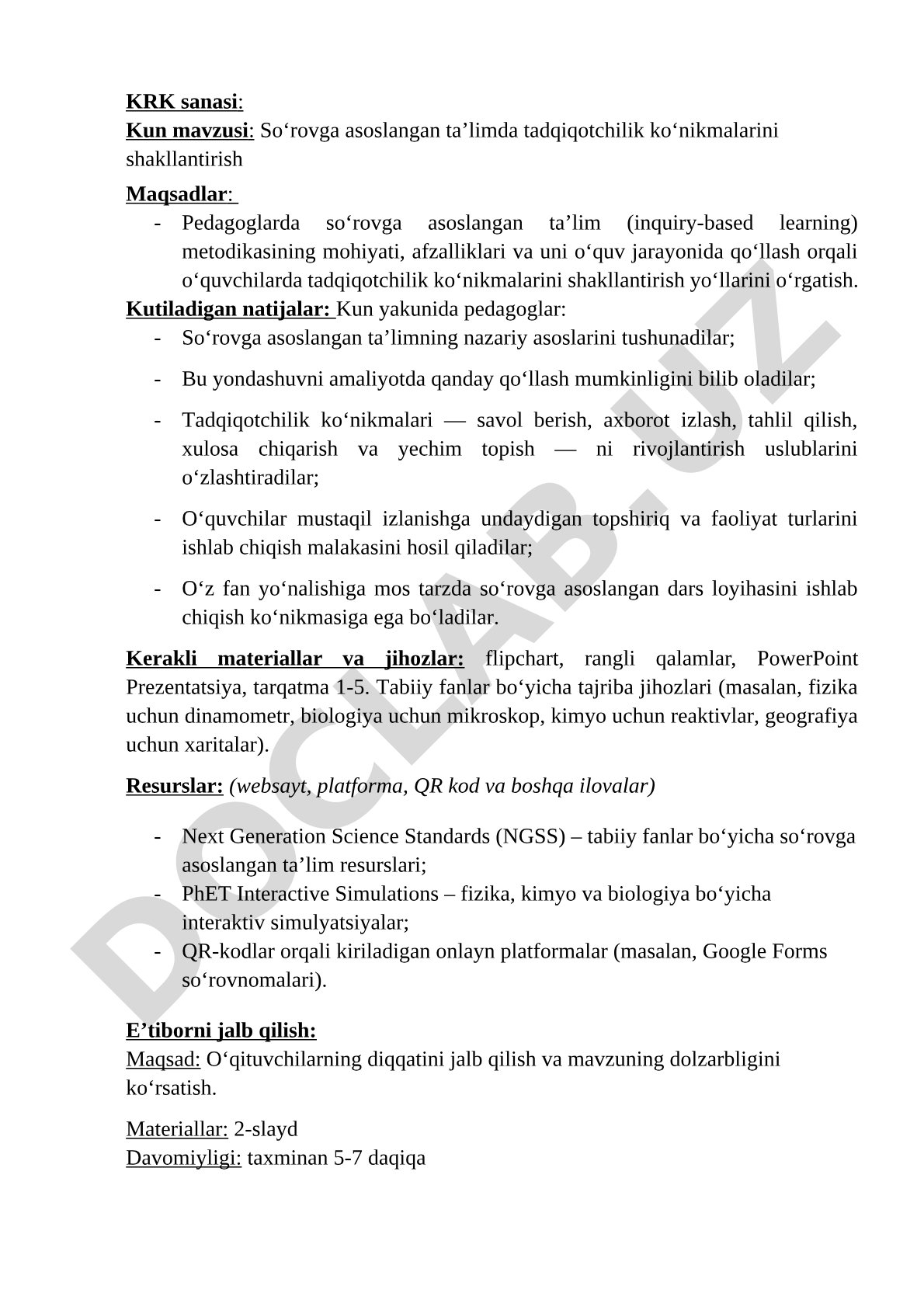 So‘rovga asoslangan ta’limda tadqiqotchilik ko‘nikmalarini shakllantirish