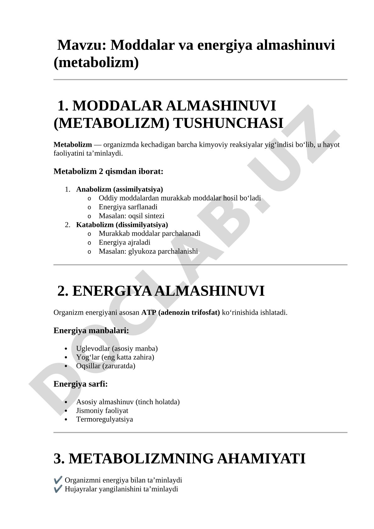 Moddalar va energiya almashinuvi (metabolizm)