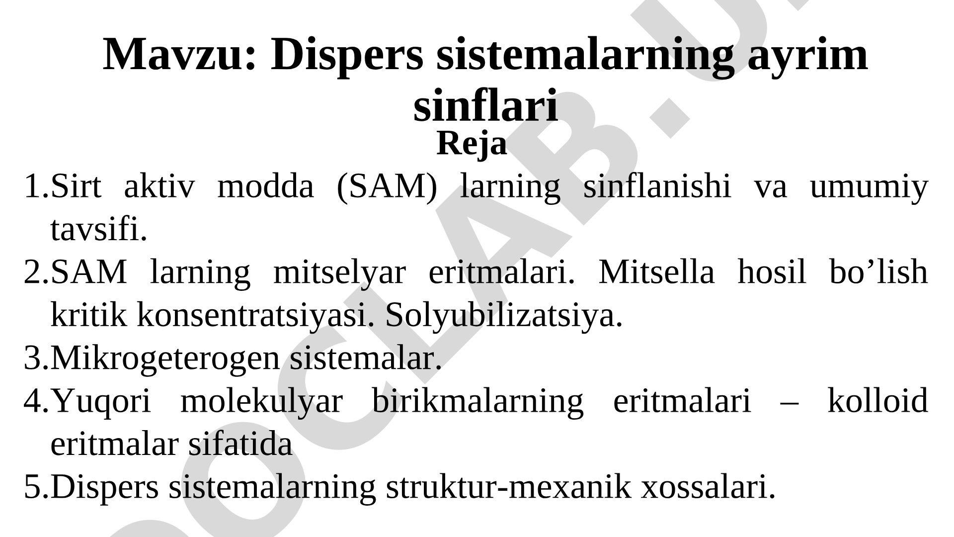 Dispers sistemalarning ayrim sinflari