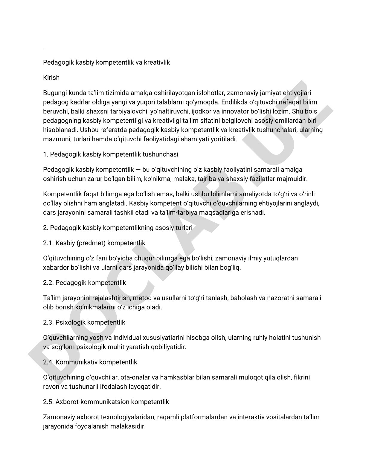 Pedagogik kasbiy kompetentlik va kreativlik