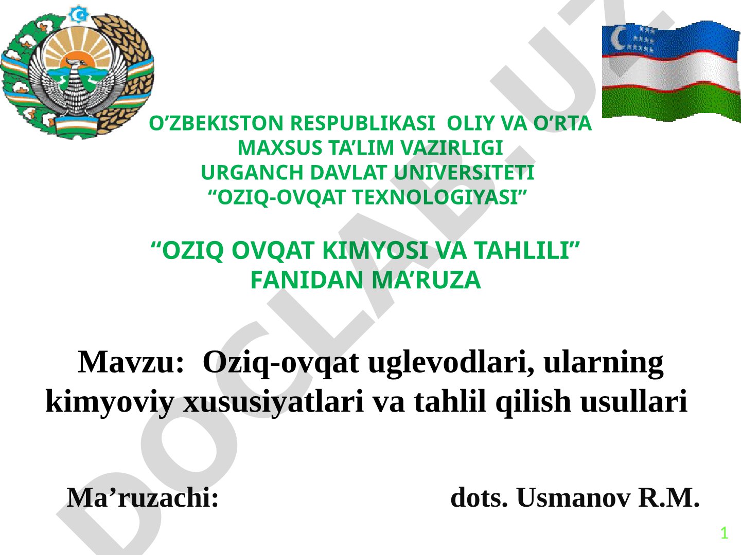 Oziq-ovqat uglevodlari, ularning kimyoviy xususiyatlari va tahlil qilish usullari