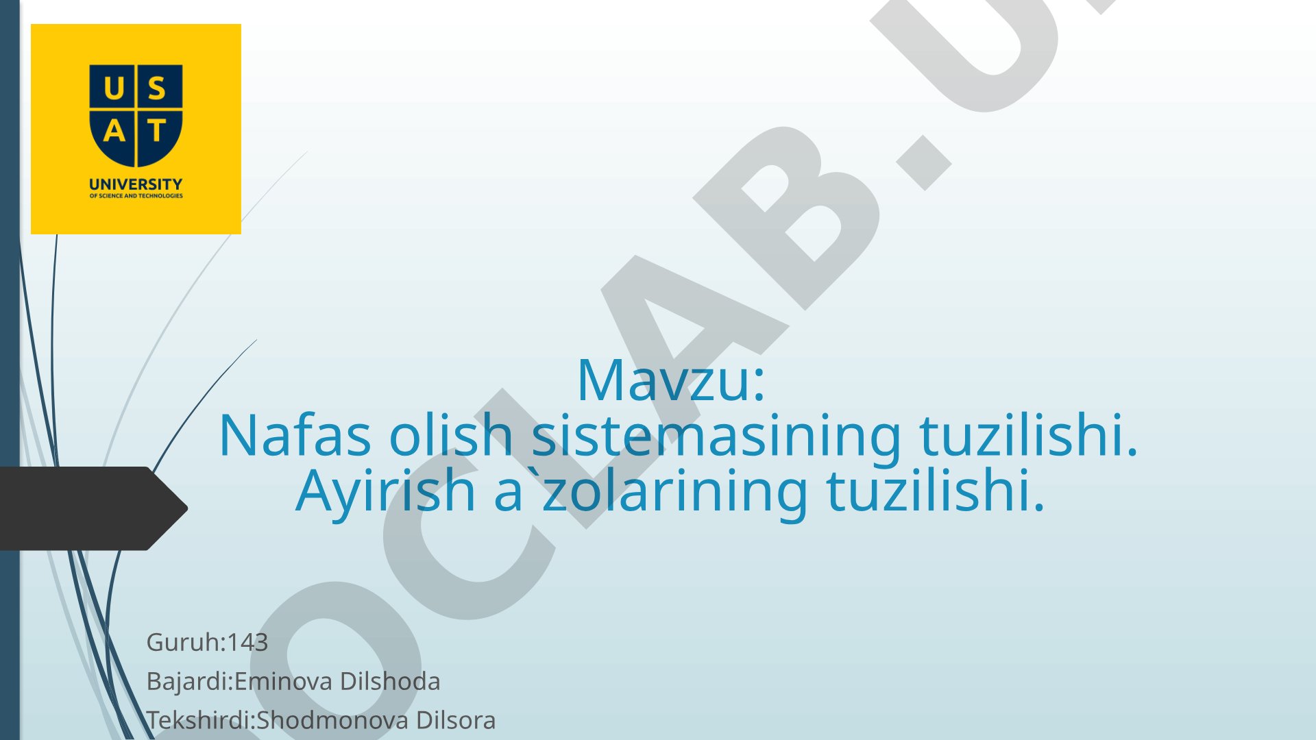 Nafas olish sistemasining tuzilishi. Ayirish a`zolarining tuzilishi.