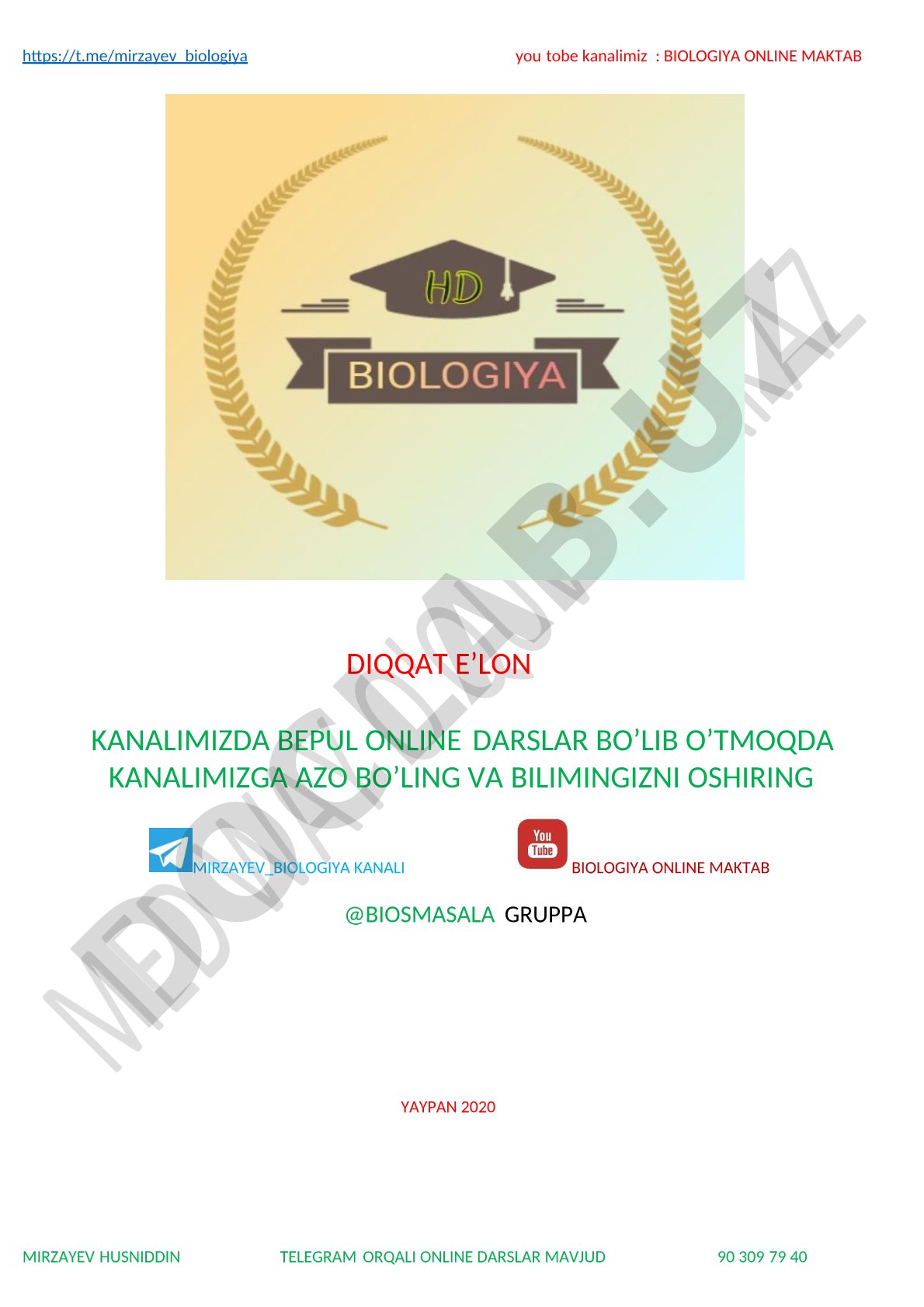 Inson anatomiyasi bo'yicha test savollari