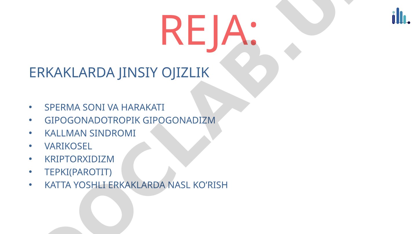 Erkaklarda jinsiy ojizlik, sperma soni, gipogonadotropik gipogonadizm, Kallman sindromi va varikosel