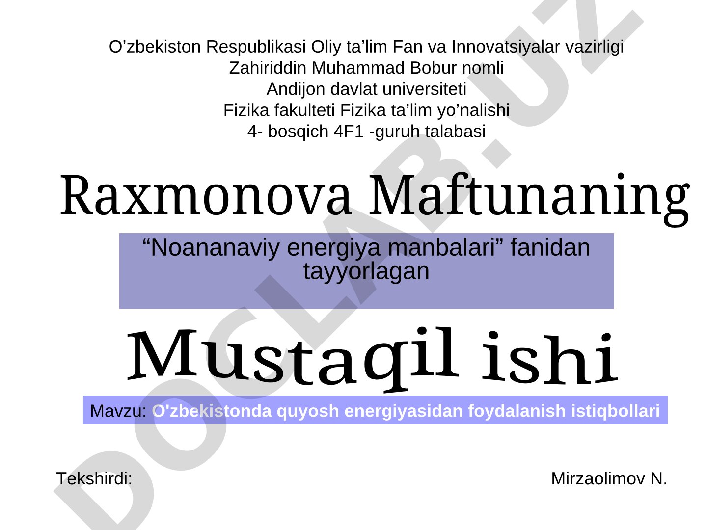 O'zbekistonda quyosh energiyasidan foydalanish istiqbollari