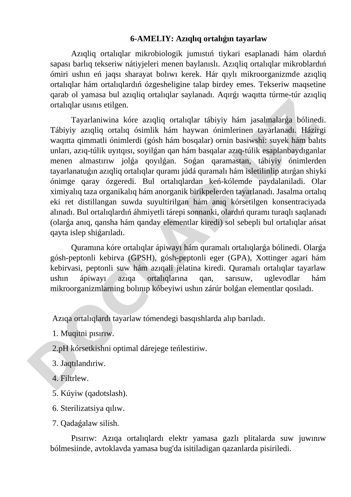 Azıqlıq ortalıǵın tayarlaw