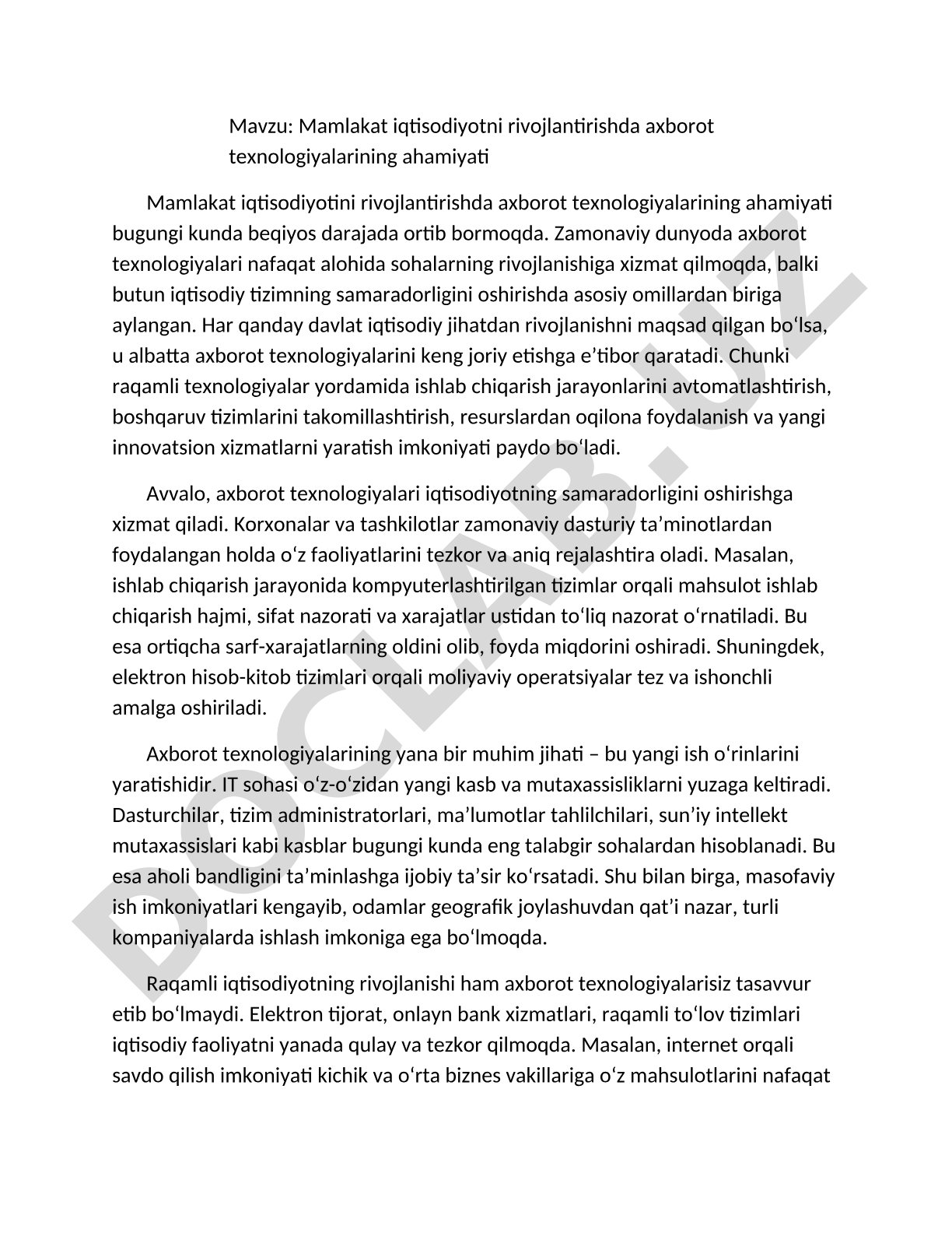 Mamlakat iqtisodiyotini rivojlantirishda axborot texnologiyalarining ahamiyati