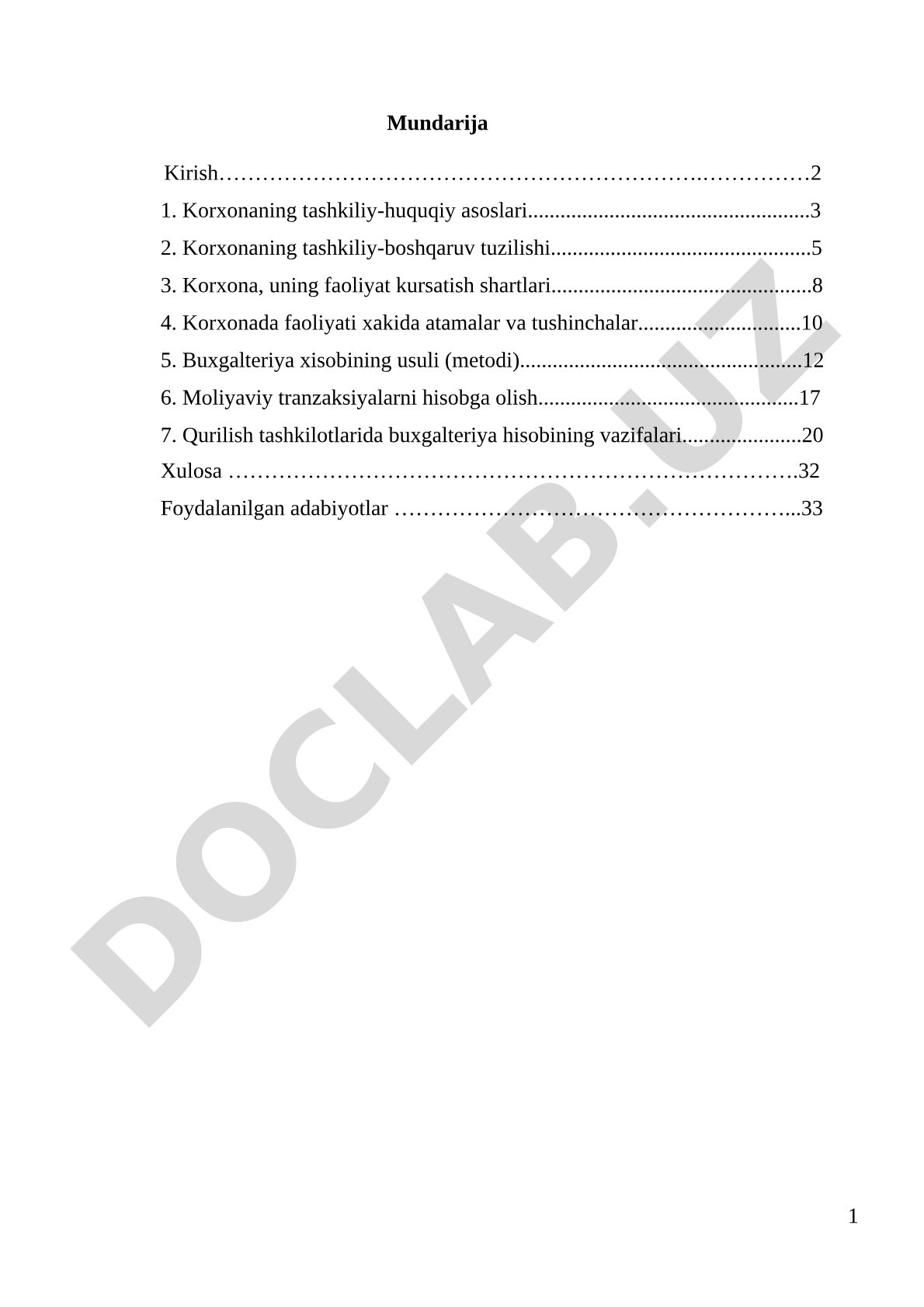 Korxonaning tashkiliy-huquqiy asoslari va buxgalteriya hisobi
