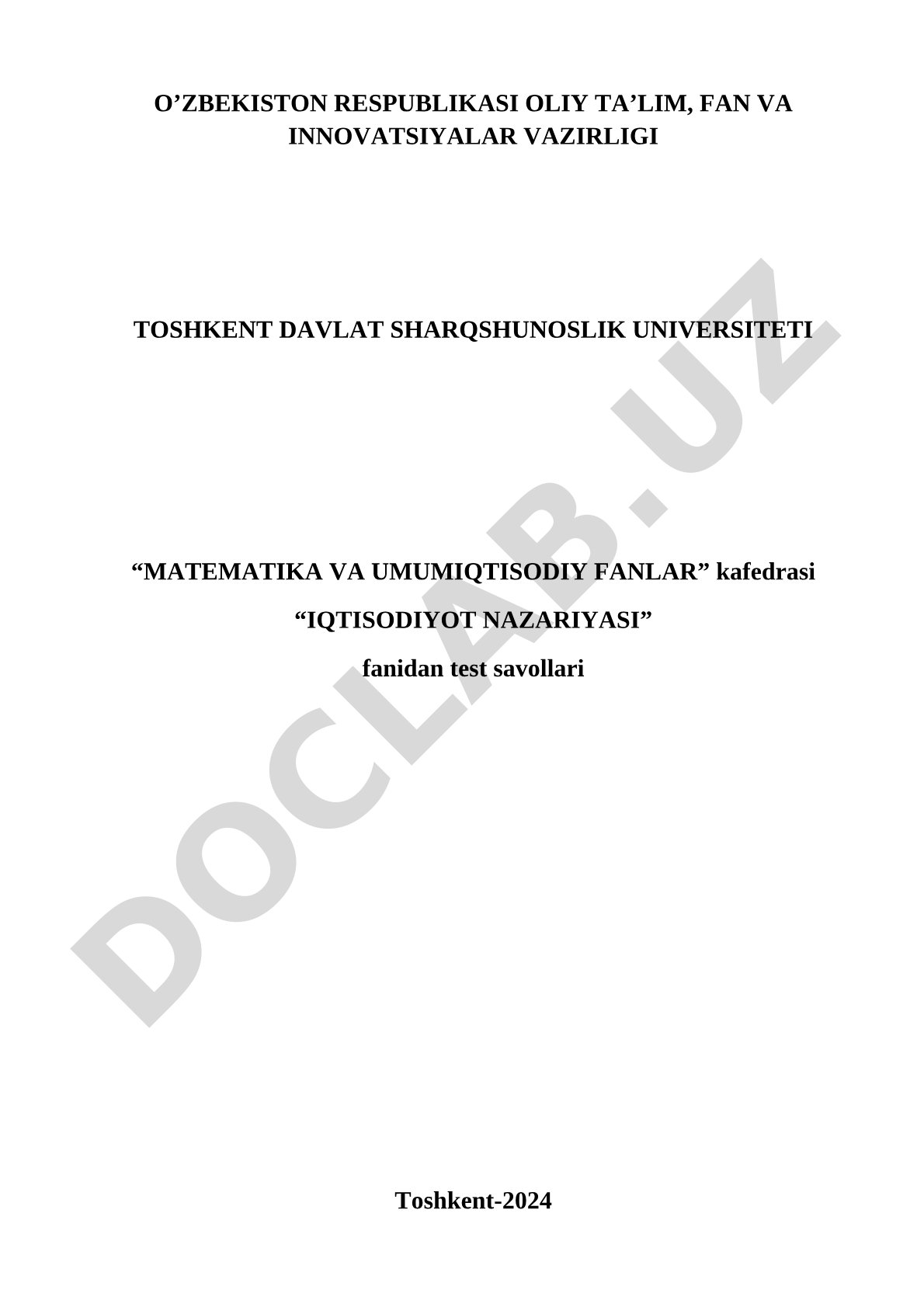 Iqtisodiyot nazariyasi fanidan test savollari
