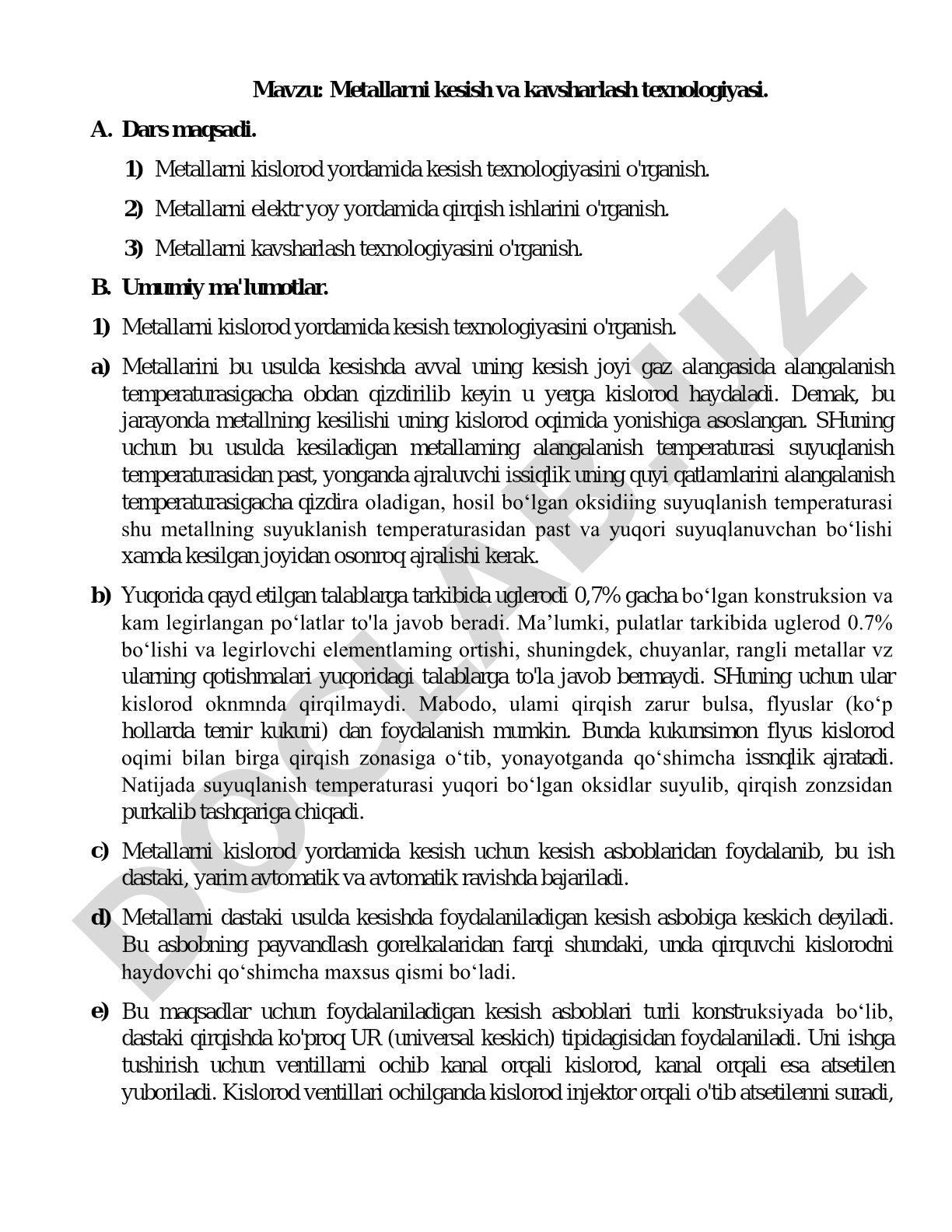Metallarni kesish va kavsharlash texnologiyasi