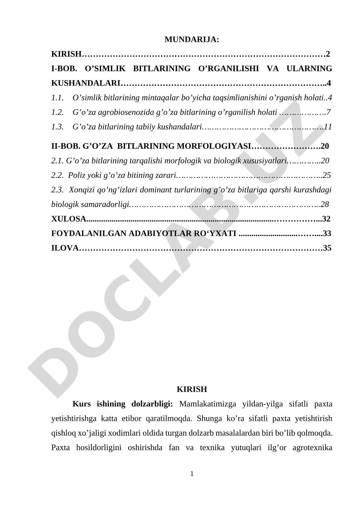 G'o'za bitlarining morfologiyasi va tabiiy kushandalari