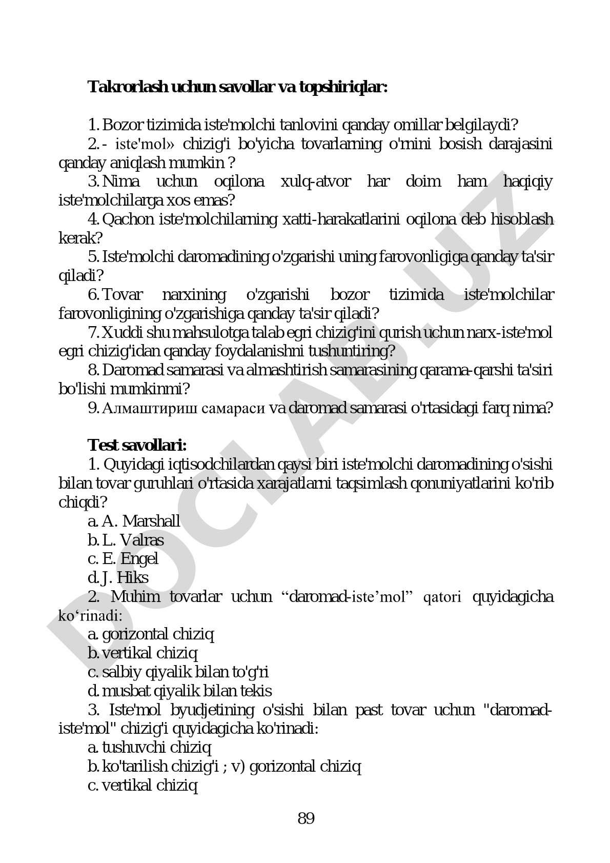Bozor tizimida iste'molchi tanlovi va xulq-atvori