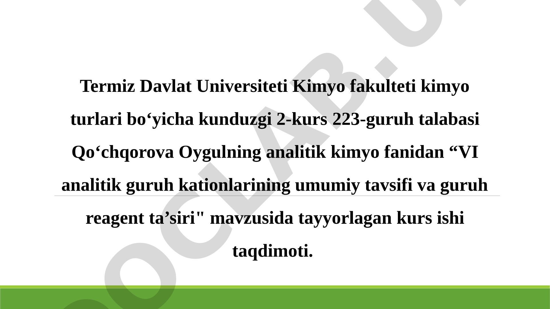 VI analitik guruh kationlarining umumiy tavsifi va guruh reagent ta’siri