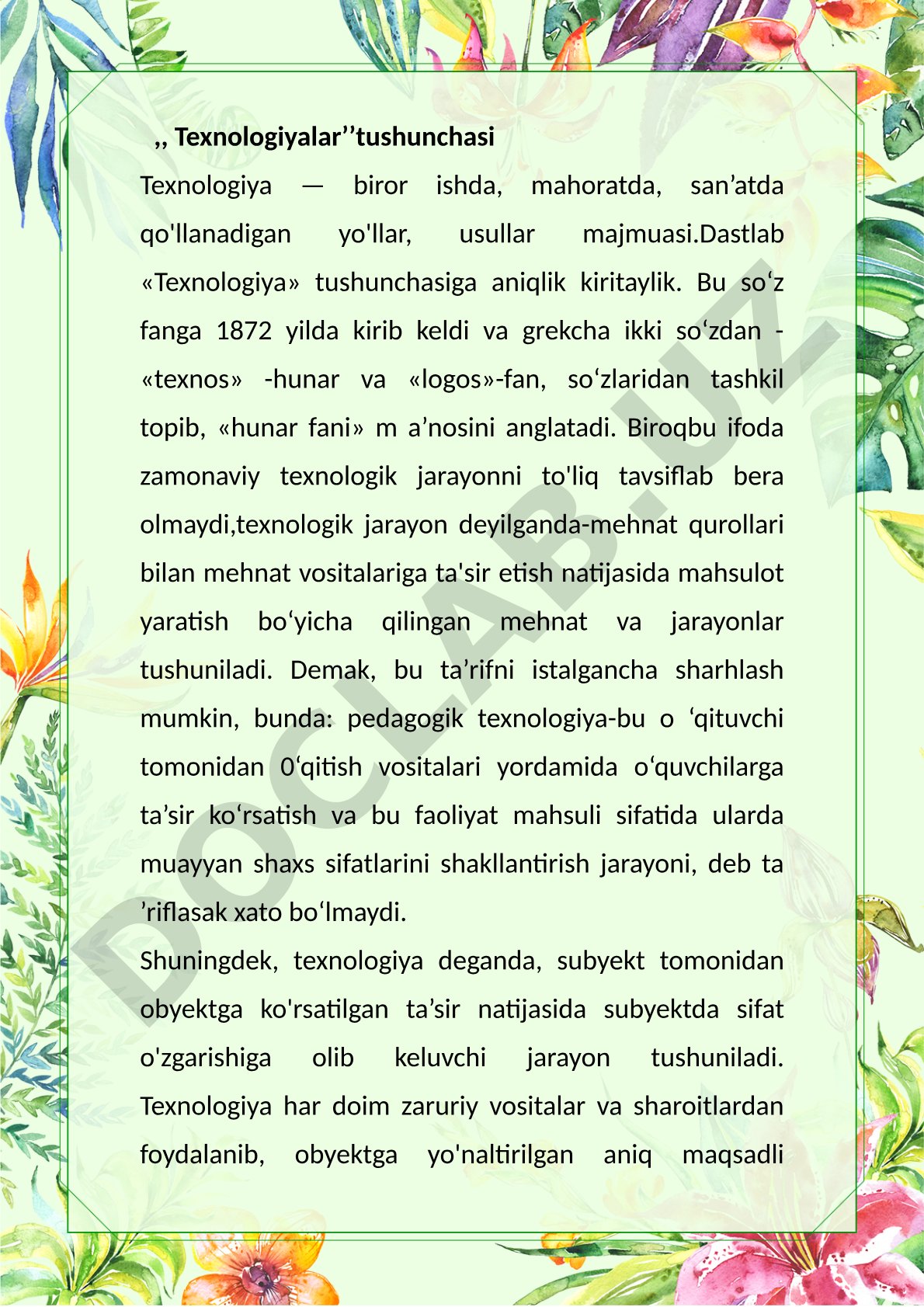 Texnologiya va pedagogik texnologiya tushunchalari haqida