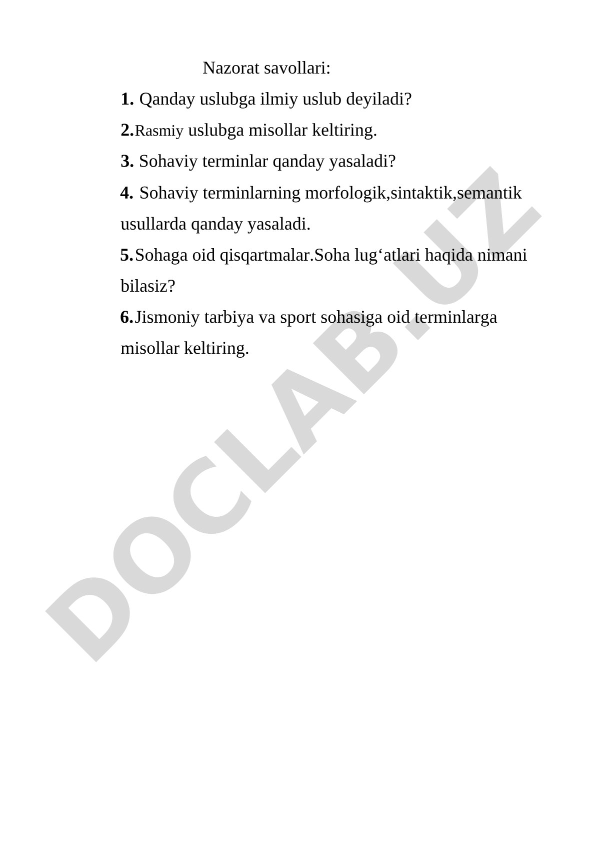 Ilmiy uslub va sohaviy terminlar yasalishi