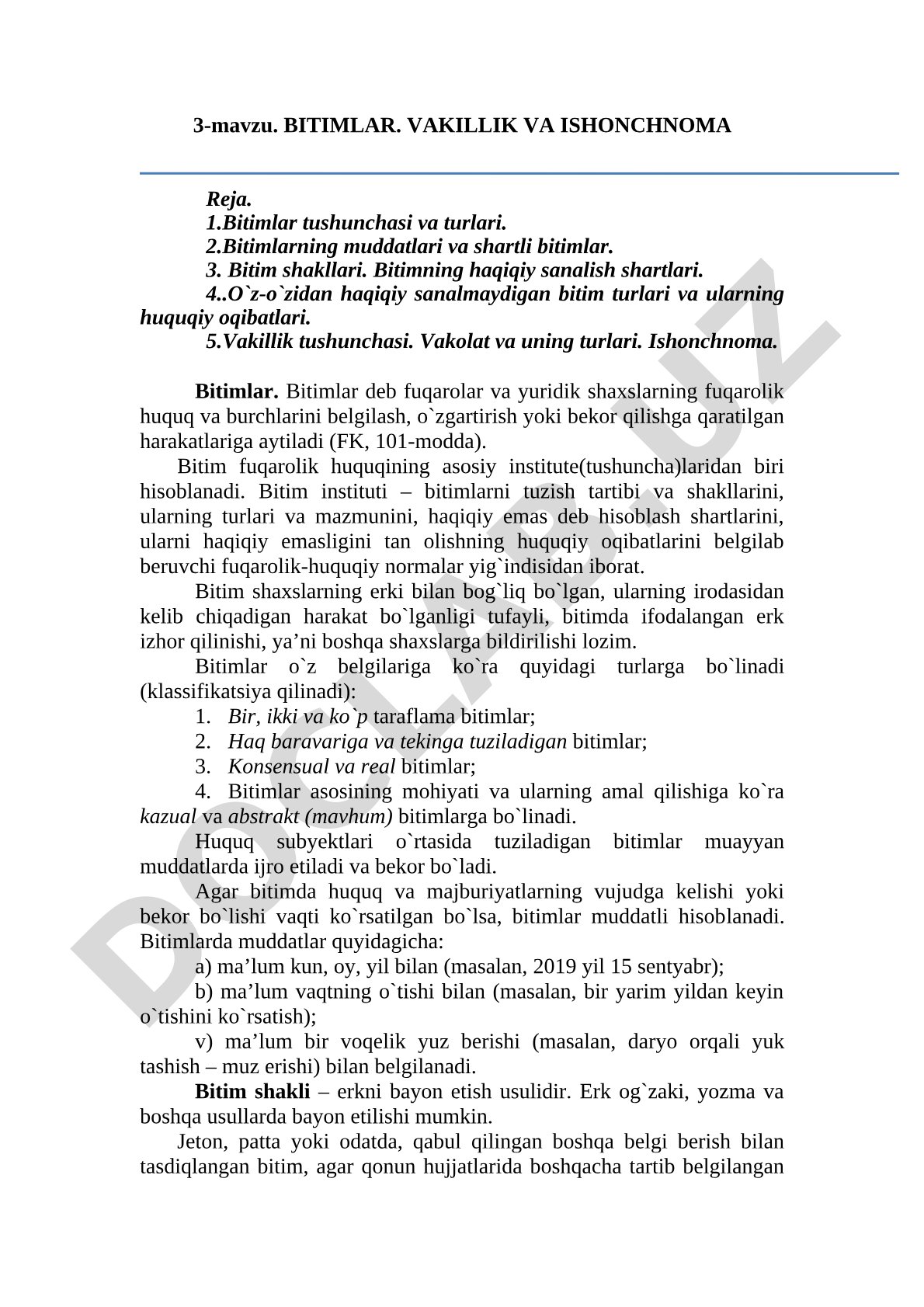 Bitimlar. Vakillik va ishonchnoma