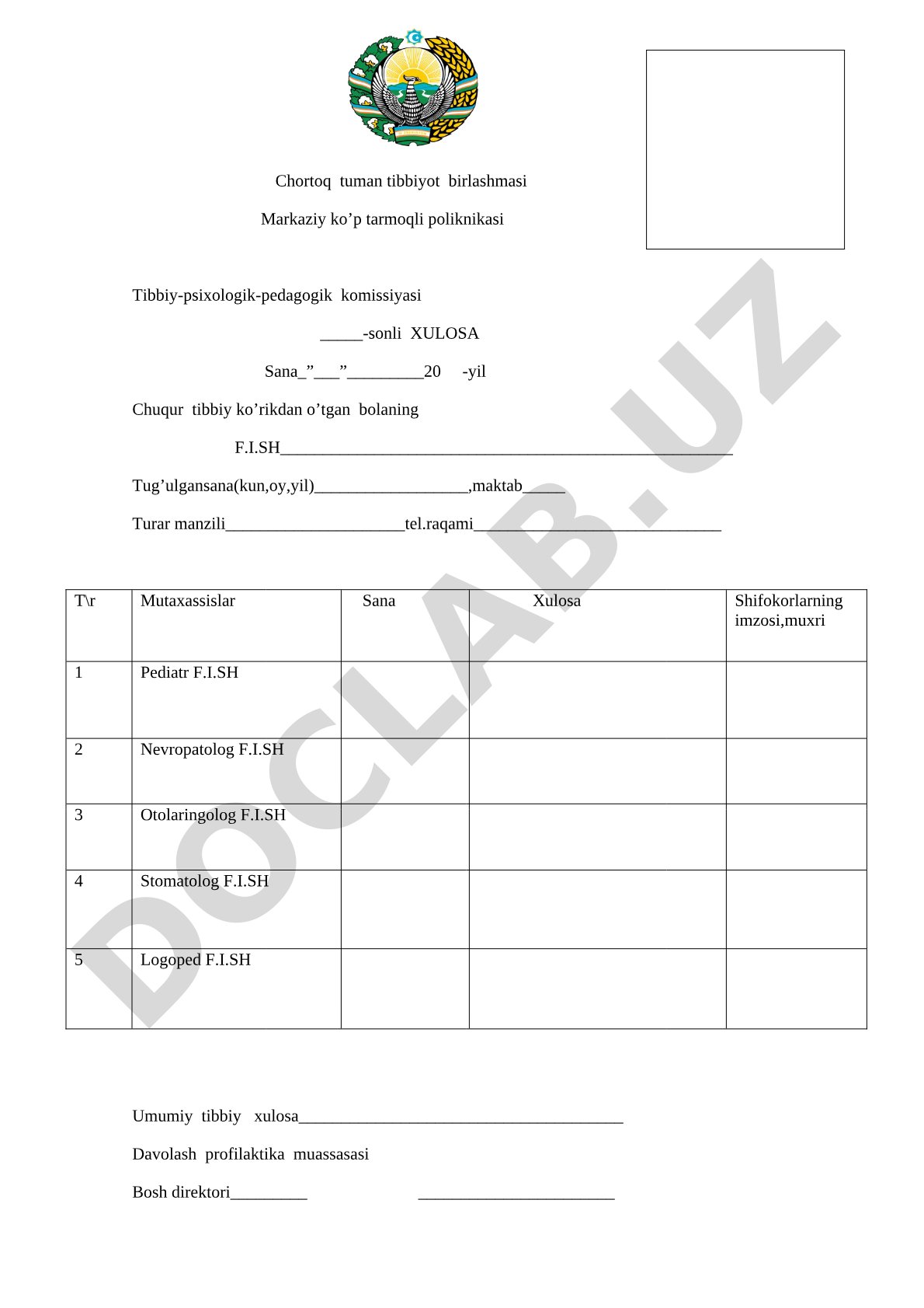 Tibbiy-psixologik-pedagogik komissiya xulosasi