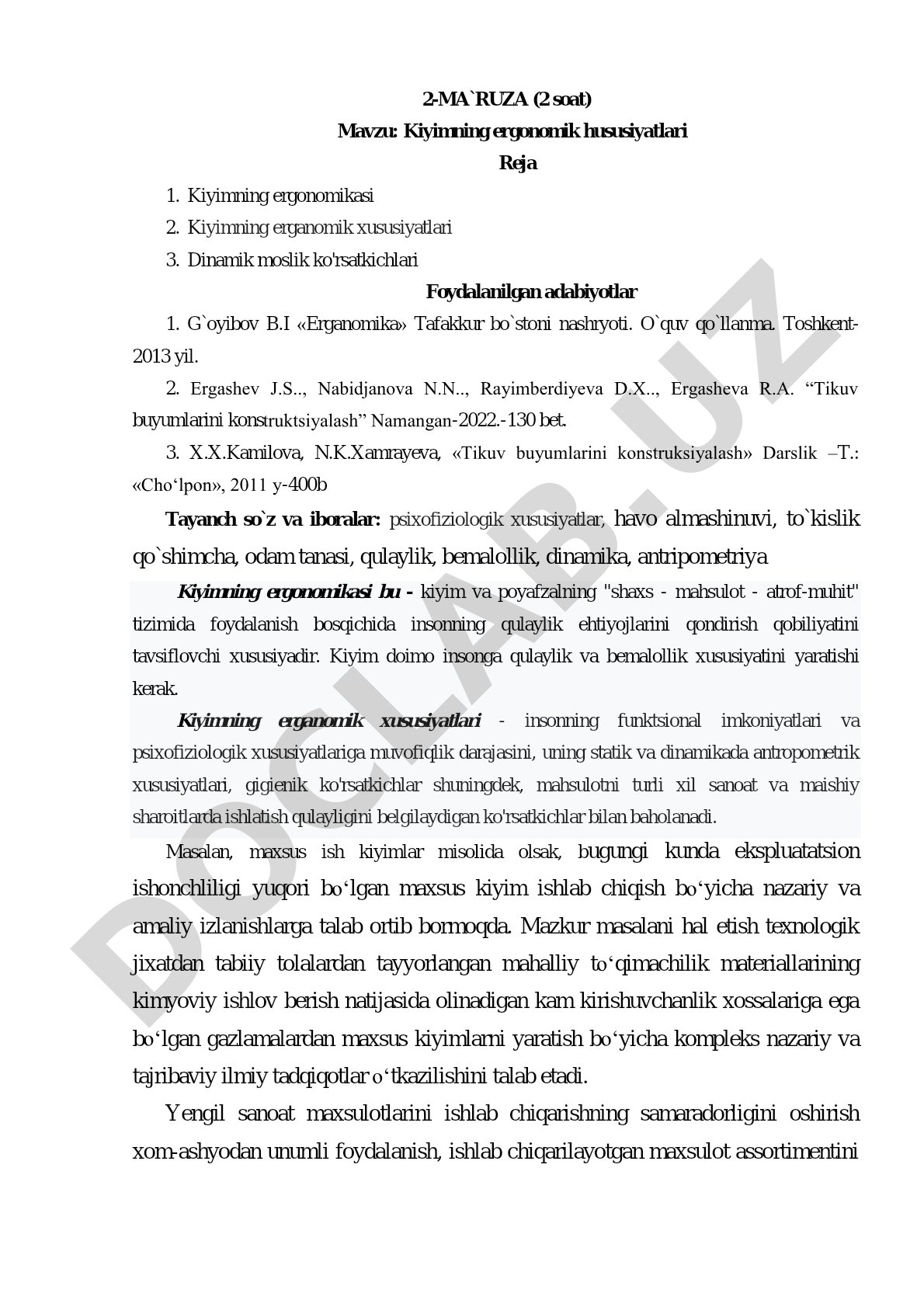 Kiyimning ergonomik hususiyatlari
