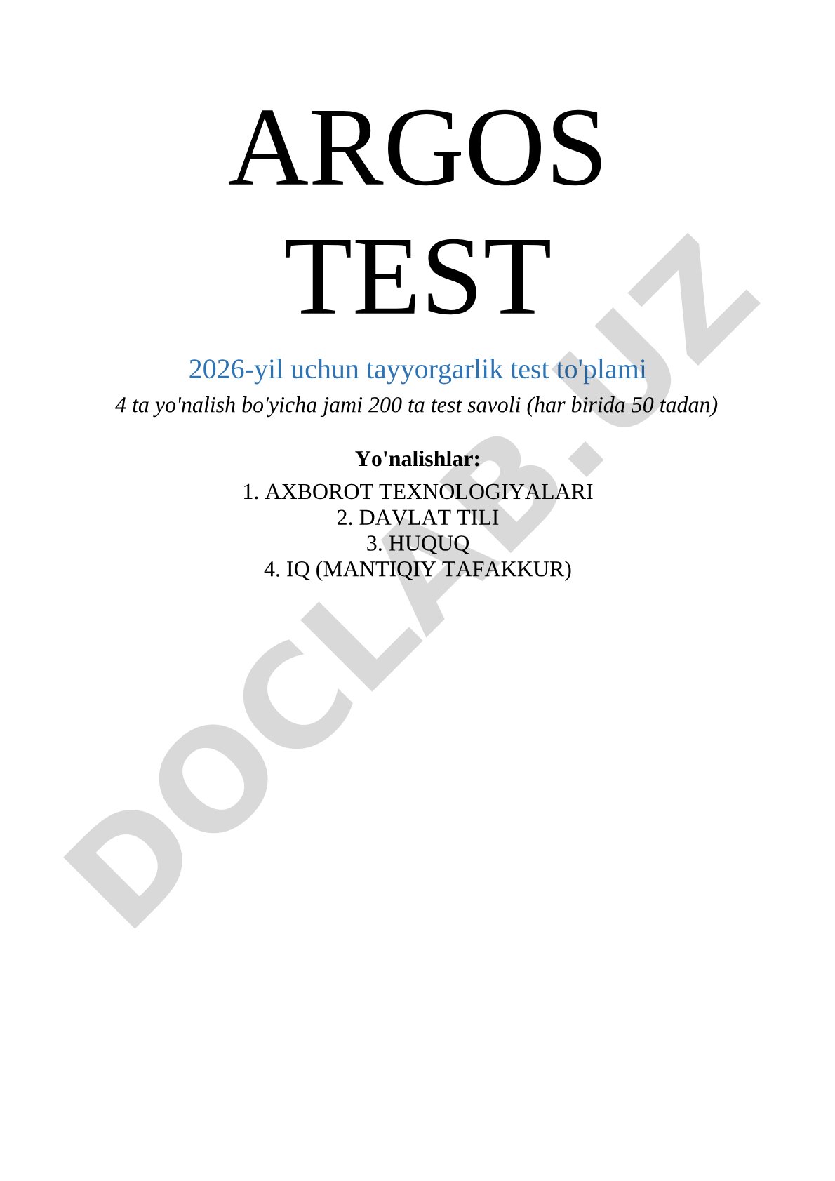 ARGOS TEST 2026 tayyorgarlik test to'plami