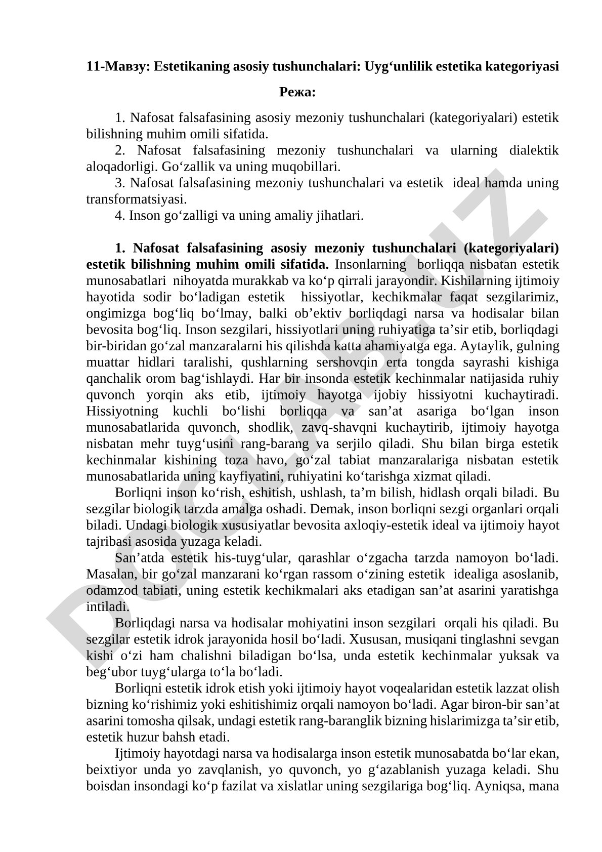 Estetikaning asosiy tushunchalari: Uyg‘unlilik estetika kategoriyasi