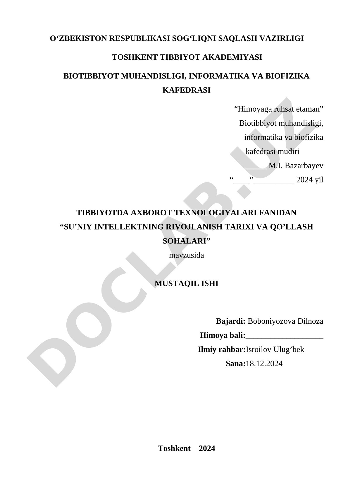 Sun’iy intellektning rivojlanish tarixi va qo’llash sohalari