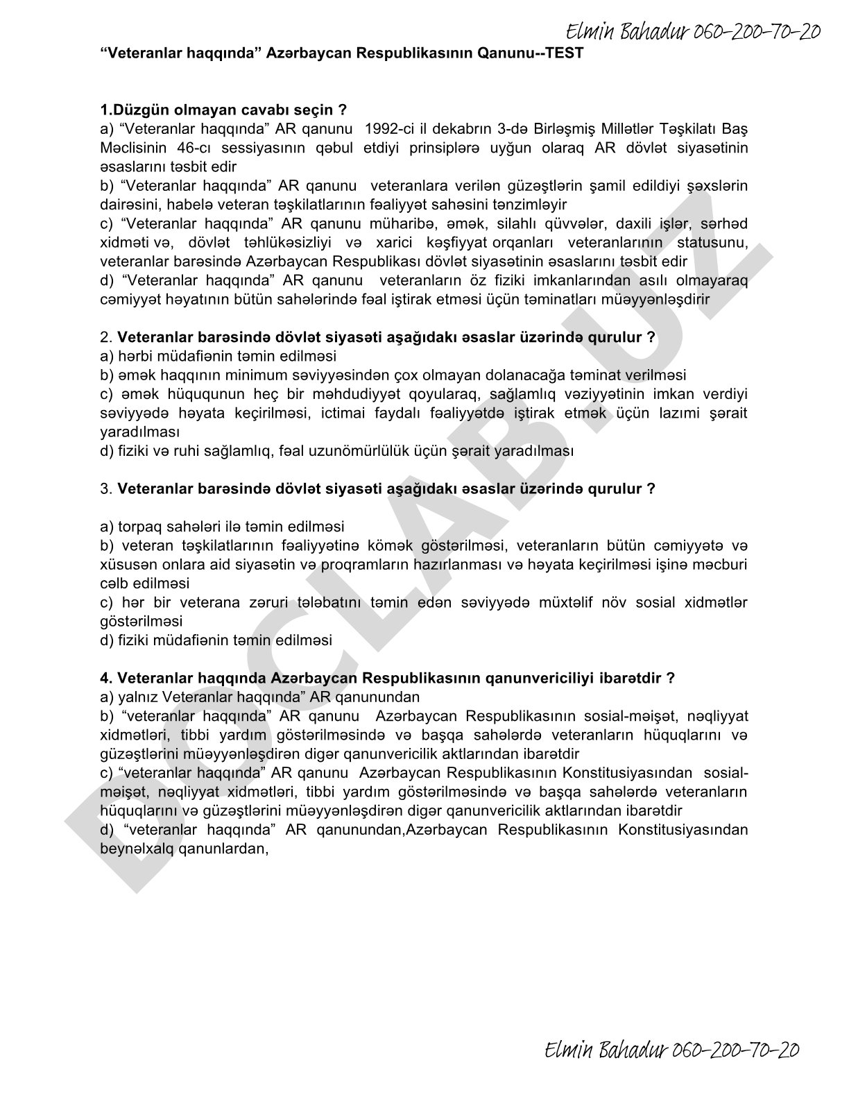 Veteranlar haqqında Azərbaycan Respublikasının Qanunu testi