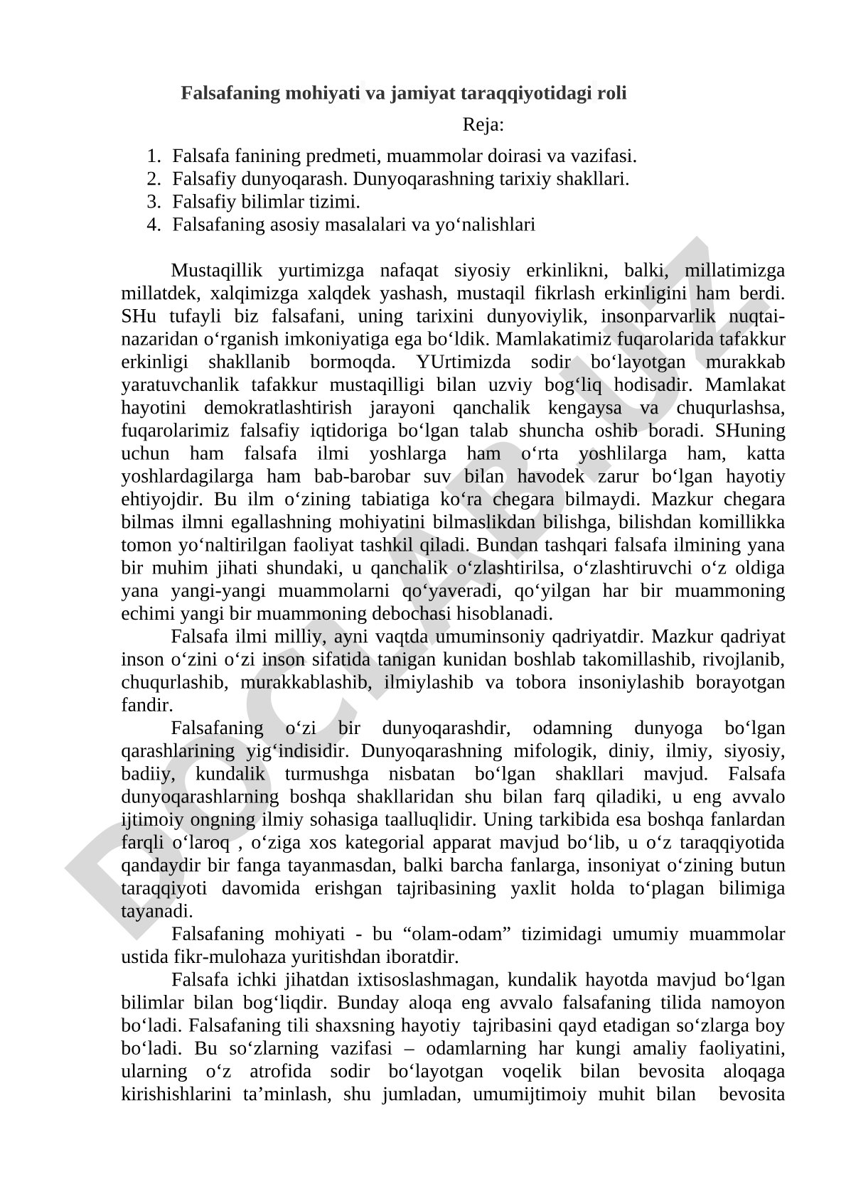 Falsafaning mohiyati va jamiyat taraqqiyotidagi roli