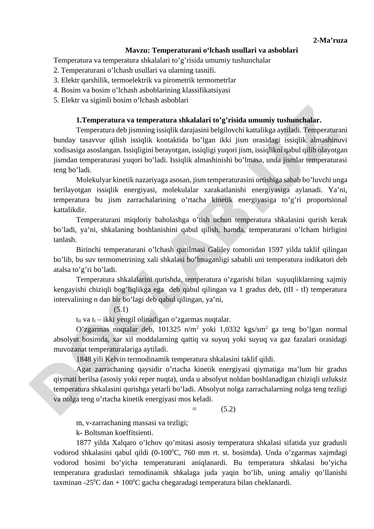 Temperaturani o'lchash usullari va asboblari