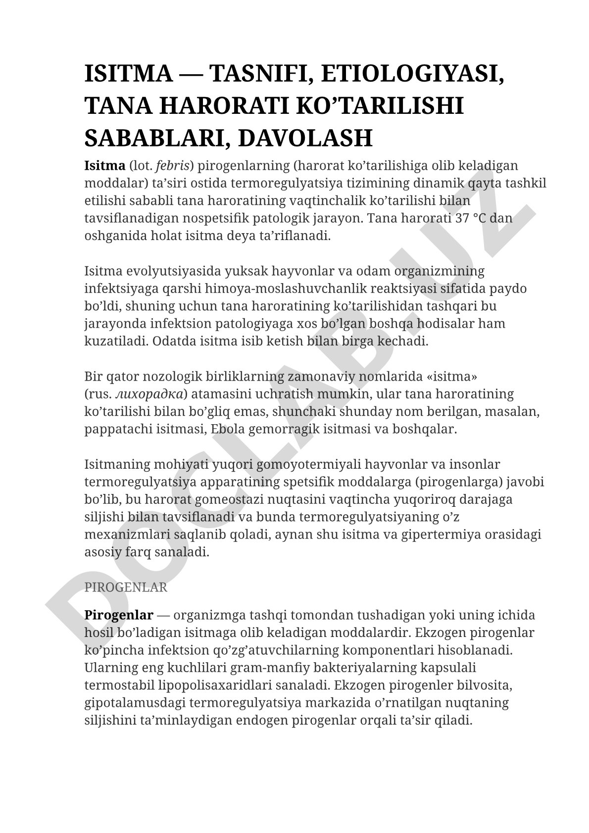 Isitma — tasnifi, etiologiyasi, sabablari, davolash