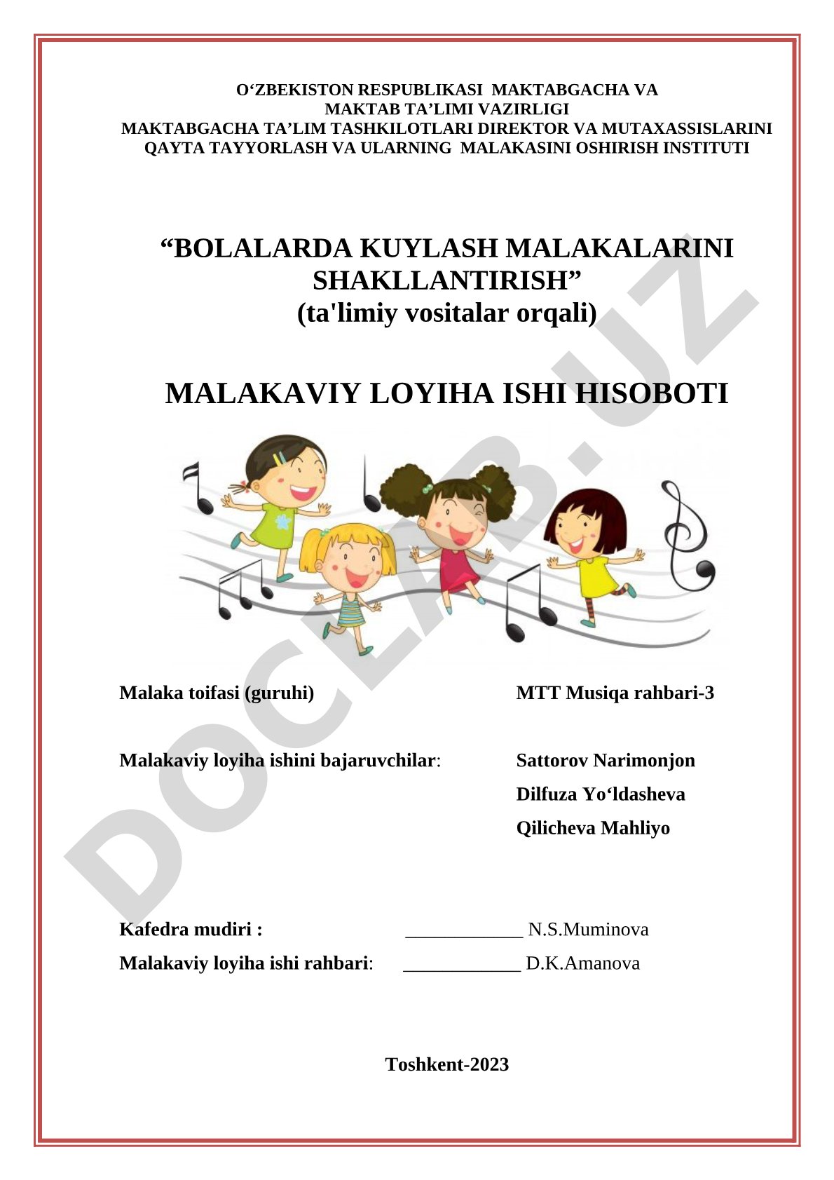 Bolalarda kuylash malakalarini shakllantirish (ta'limiy vositalar orqali)
