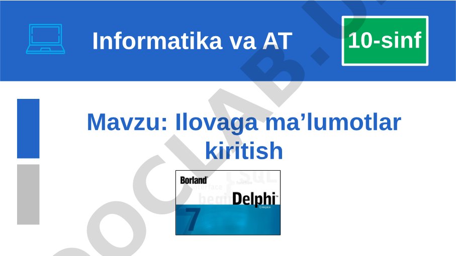 Delphi muhitida Edit boshqarish obyekti yordamida ilovaga ma'lumot kiritish usullari
