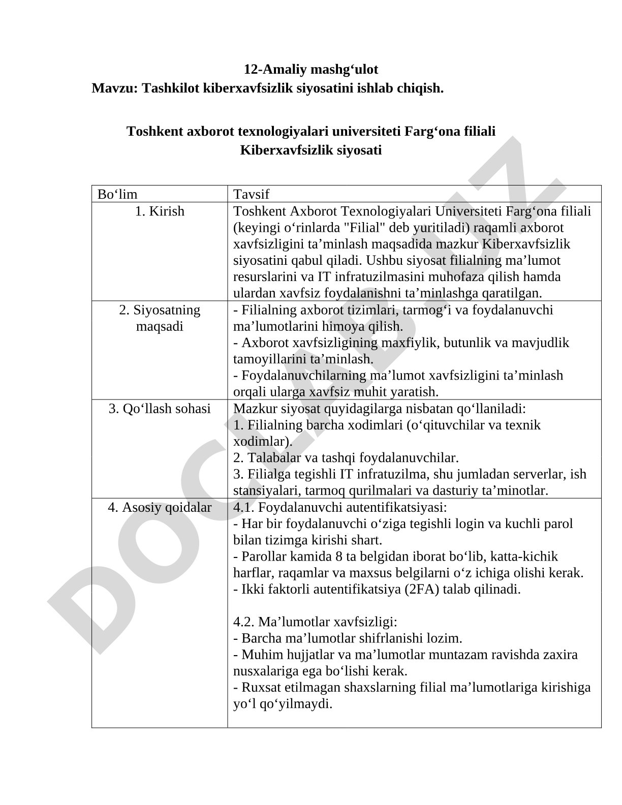 Tashkilot kiberxavfsizlik siyosatini ishlab chiqish