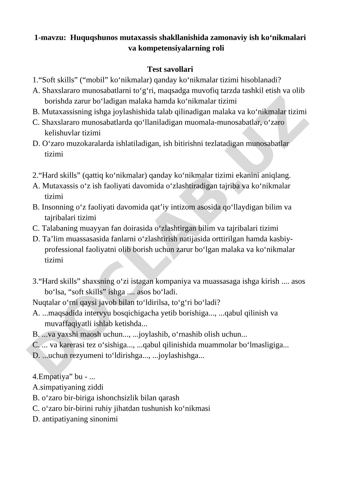 Huquqshunos mutaxassis shakllanishida zamonaviy ish ko‘nikmalari va kompetensiyalarning roli