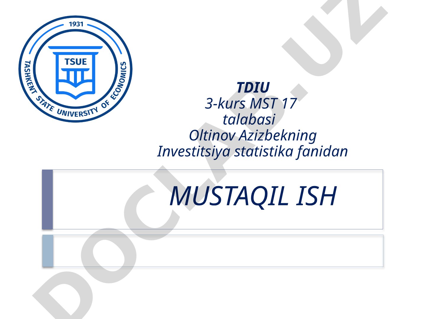 Investitsiya resurslarining tarkibi va ularning statistik tahlili