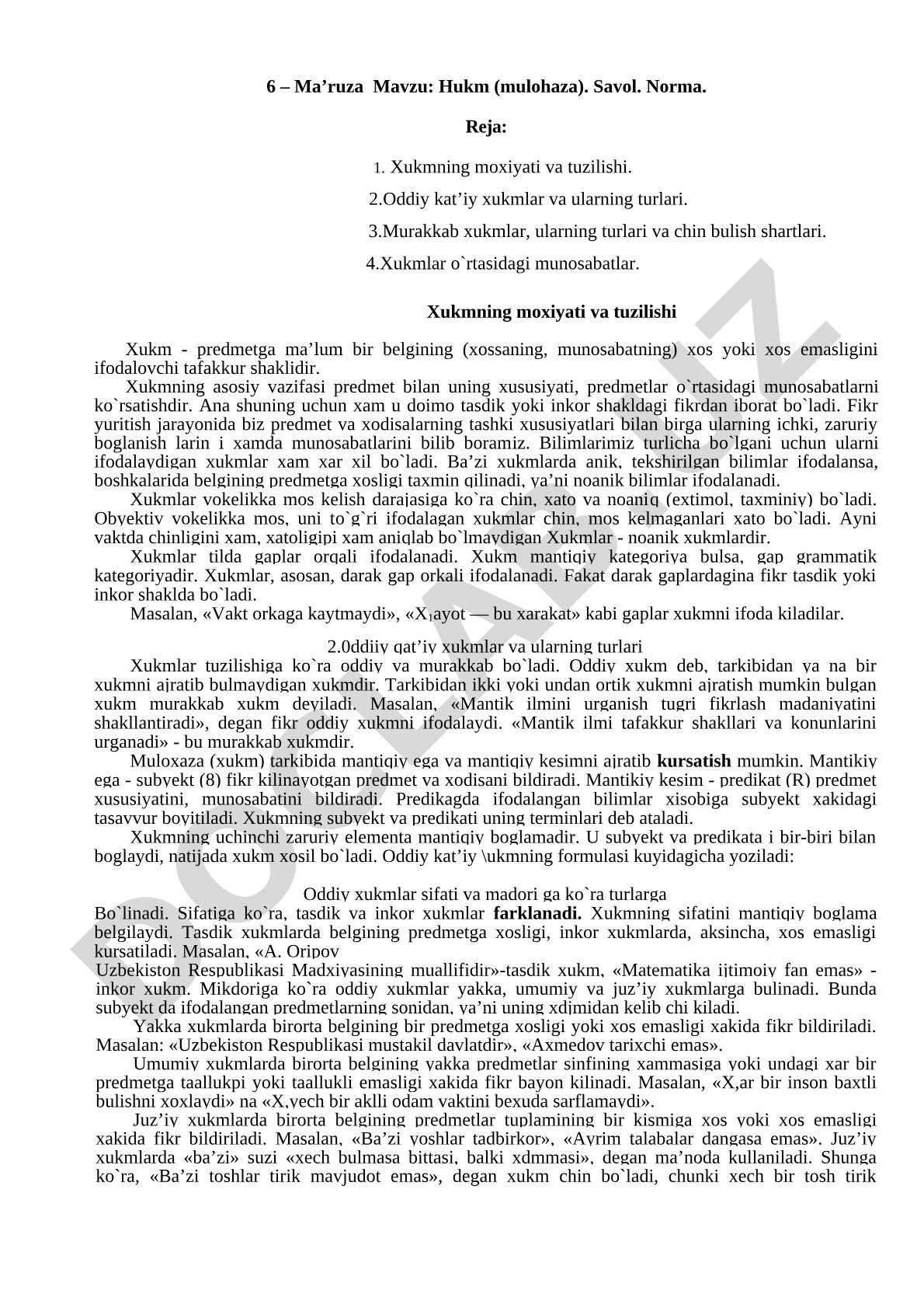 Hukm (mulohaza). Savol. Norma.