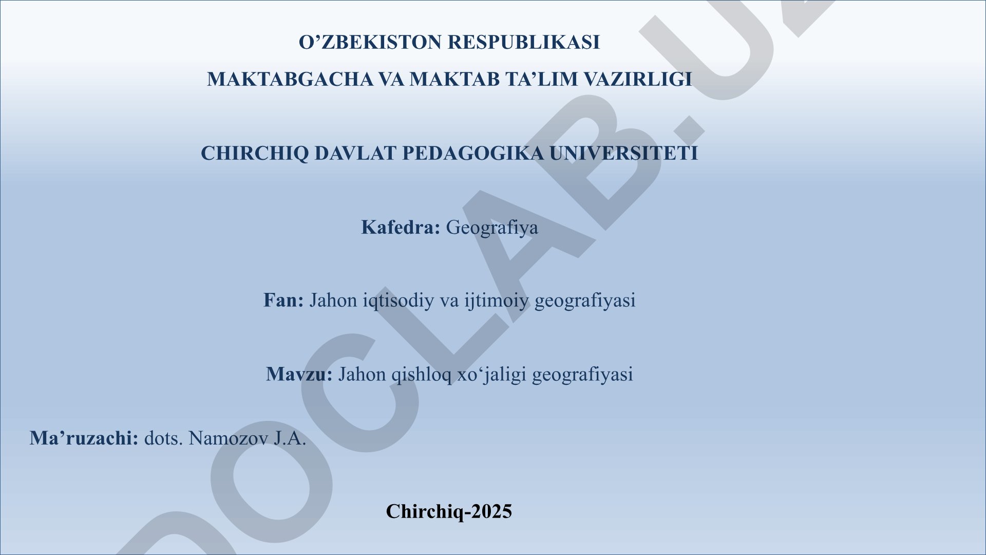 Jahon qishloq xo‘jaligi geografiyasi