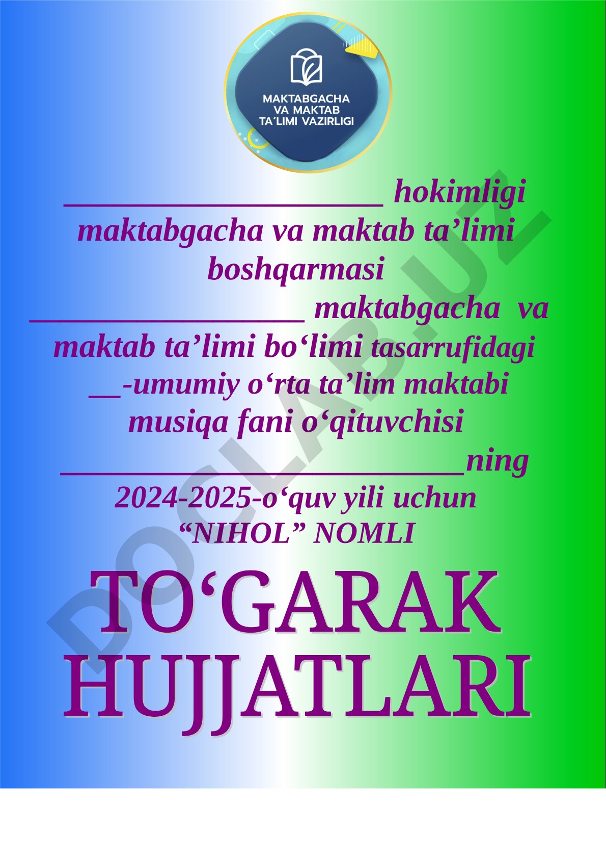 2024-2025 o‘quv yili Nihol to‘garagi ish rejasi
