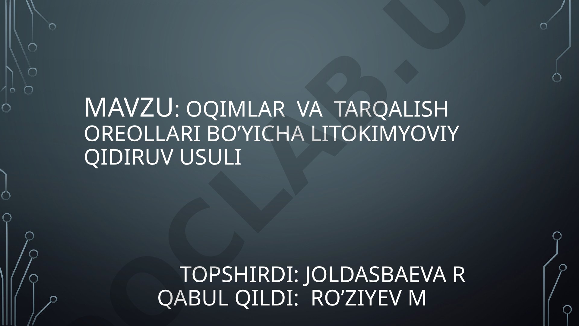Oqimlar va tarqalish oreollari bo'yicha litokimyoviy qidiruv usuli