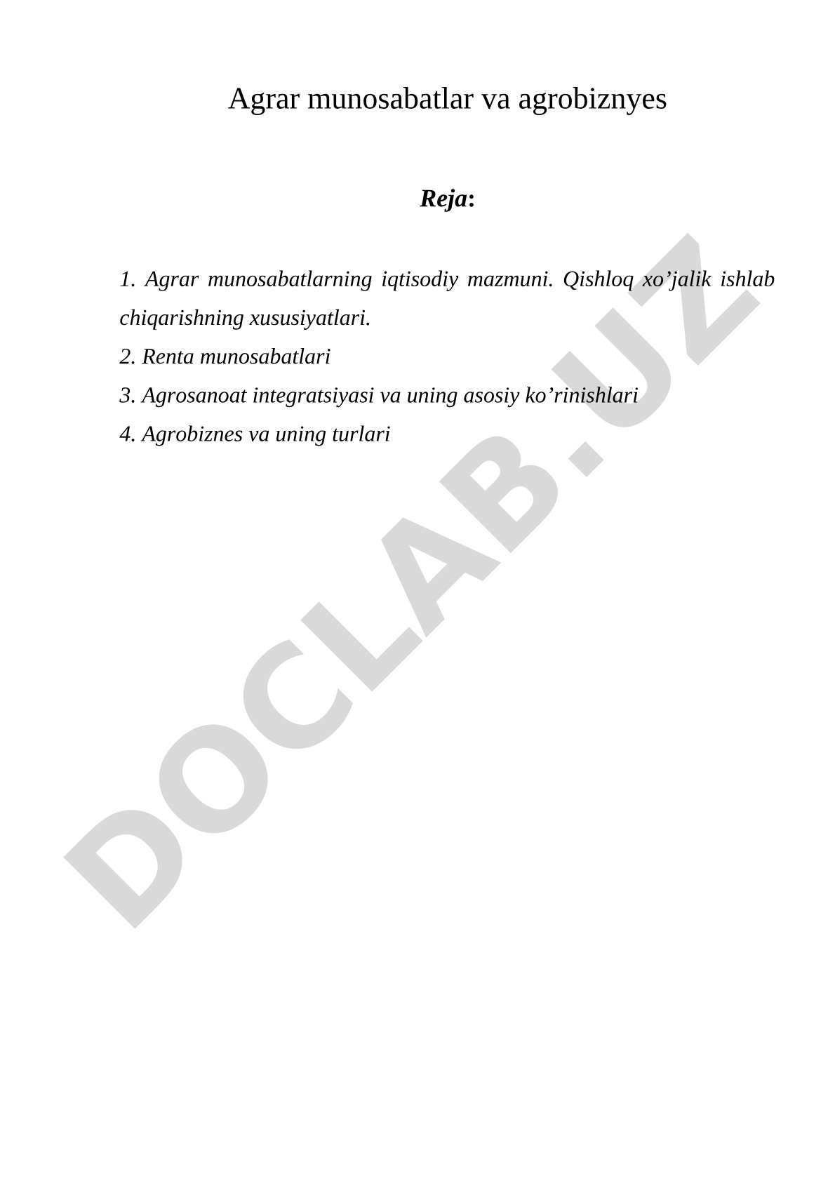 Agrar munosabatlar va agrobiznyes