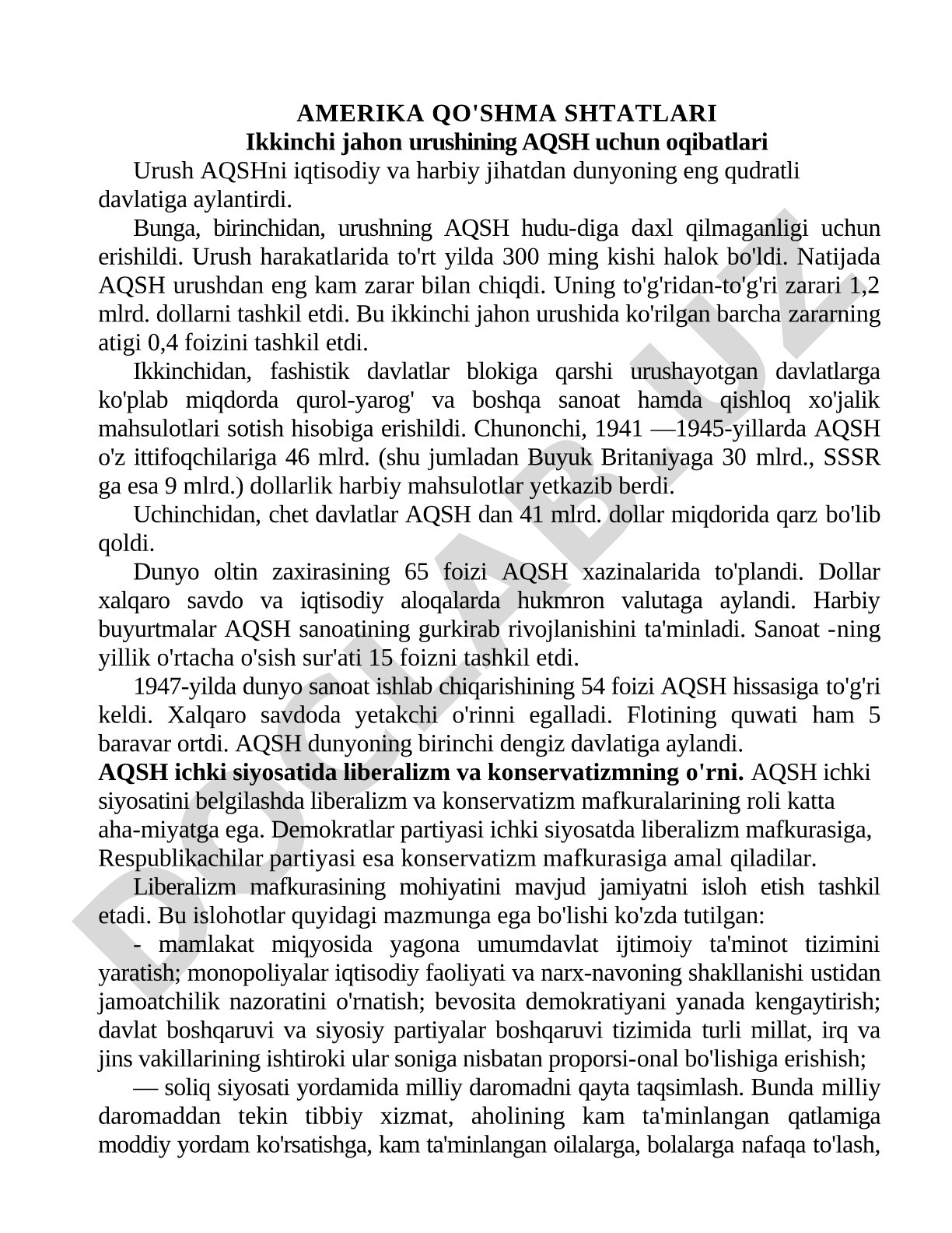 Amerika qo'shma shtatlari Ikkinchi jahon urushining AQSH uchun oqibatlari