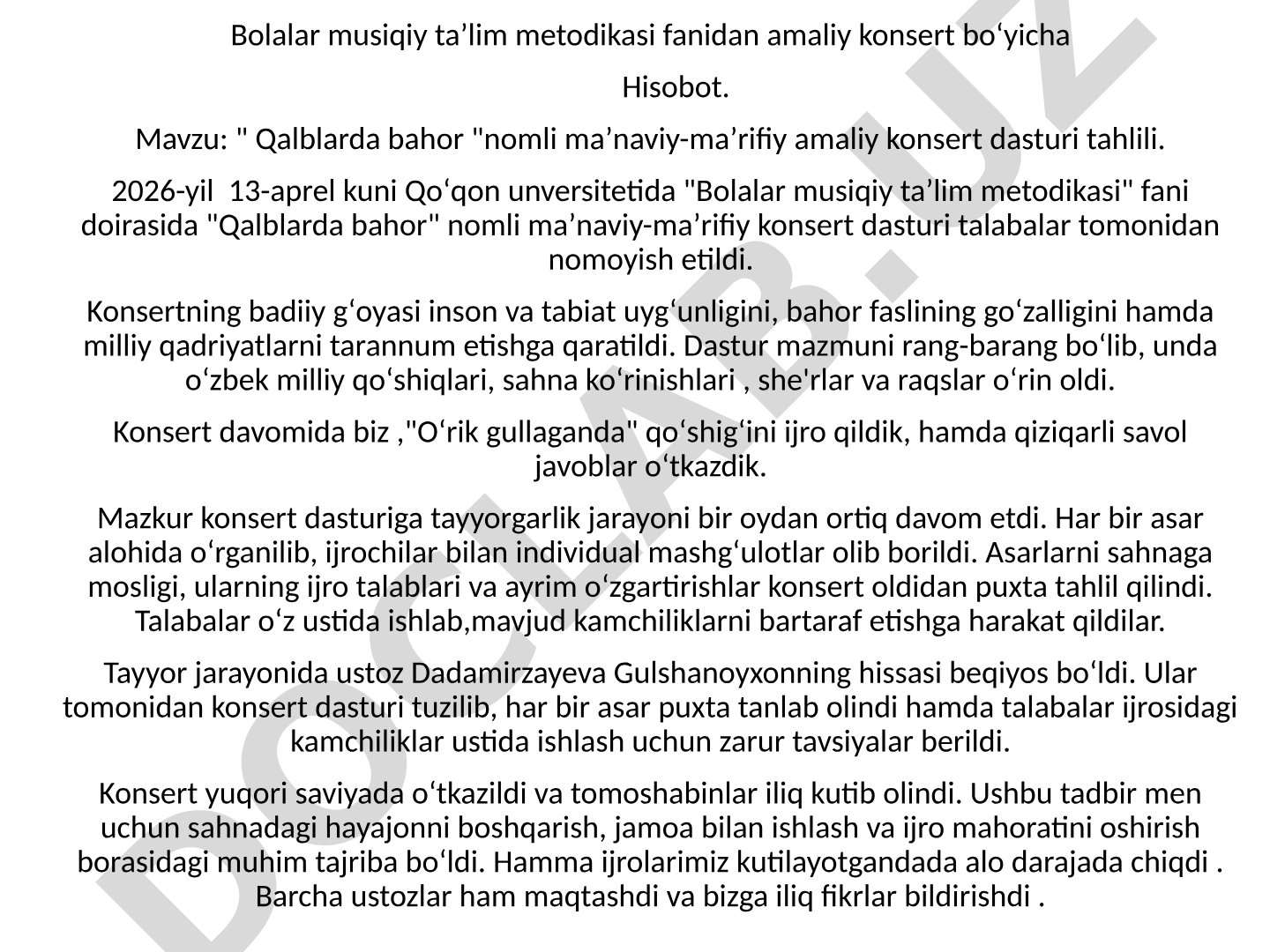 Qalblarda bahor nomli ma'naviy-ma'rifiy amaliy konsert dasturi tahlili