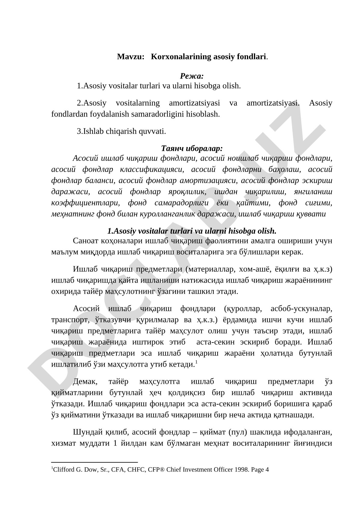 Asosiy fondlar turlari, amortizatsiya, samaradorlik va ishlab chiqarish quvvati haqida